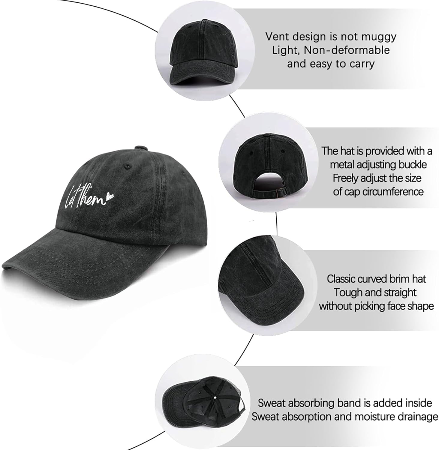 Let Them Funny hat for Men Funny Vintage Cotton Washed Baseball Caps Adjustable Dad Hat Crazy - Image 6