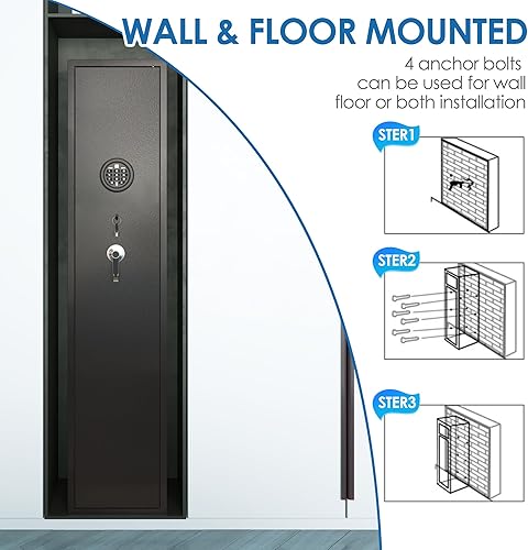 Miniatura 4 de SUXXAN Caja fuerte para rifle y pistolas con luz LED y sistema de alarma, caja fuerte biométrica para rifle de huellas dactilares, rifle 4-5 de
