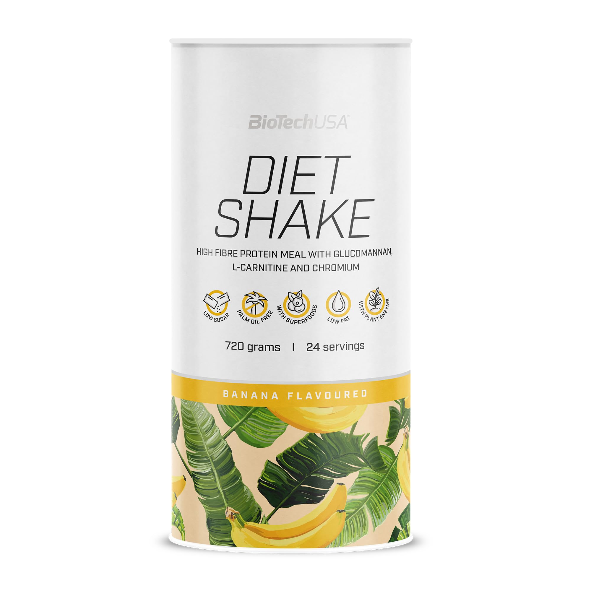 BioTechUSA Diet Shake | hyperprotéiné, pauvre en graisse | avec super-aliments, chrome, glucomannane, L-carnitine | faible taux de sucre, sans huile de palme, 0,72 kg, banane_