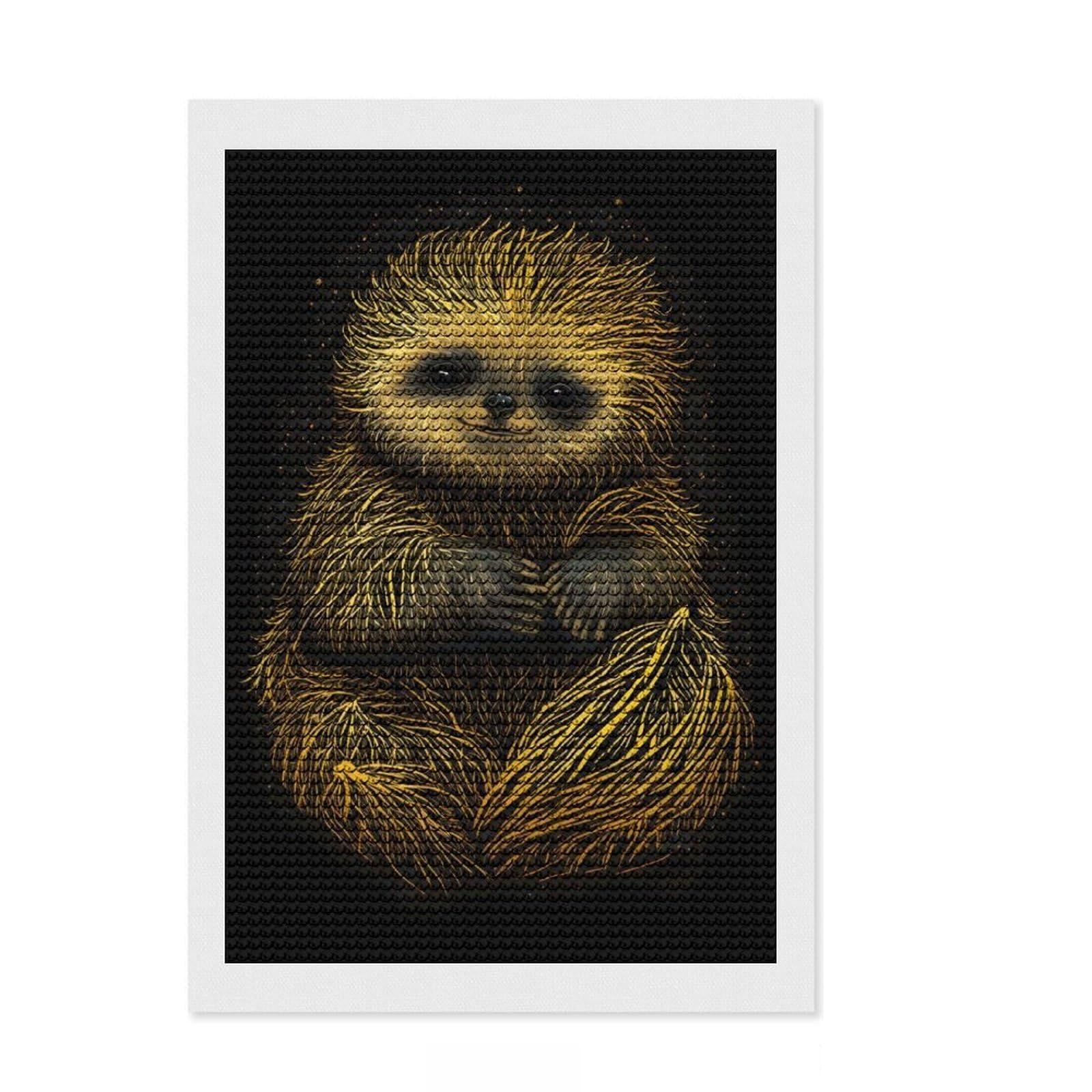 Junmoney Sloth Black Gold Poster Diamond Art Kit 8"x12", Simple to Start, with Tool Kit, Boho Decor, Gift Idea, Easy to Enjoy, Printed Canvas