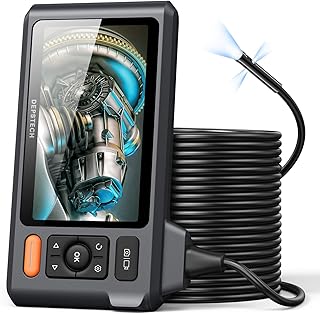 Triple Lens Sewer Inspection Camera with 50FT Semi-Rigid Cable, DEPSTECH 5"IPS Screen Endoscope Camera with Lights, 1080P Industrial Borescope, Split Screen, Waterproof Drain Pipe Camera,Carrying Case