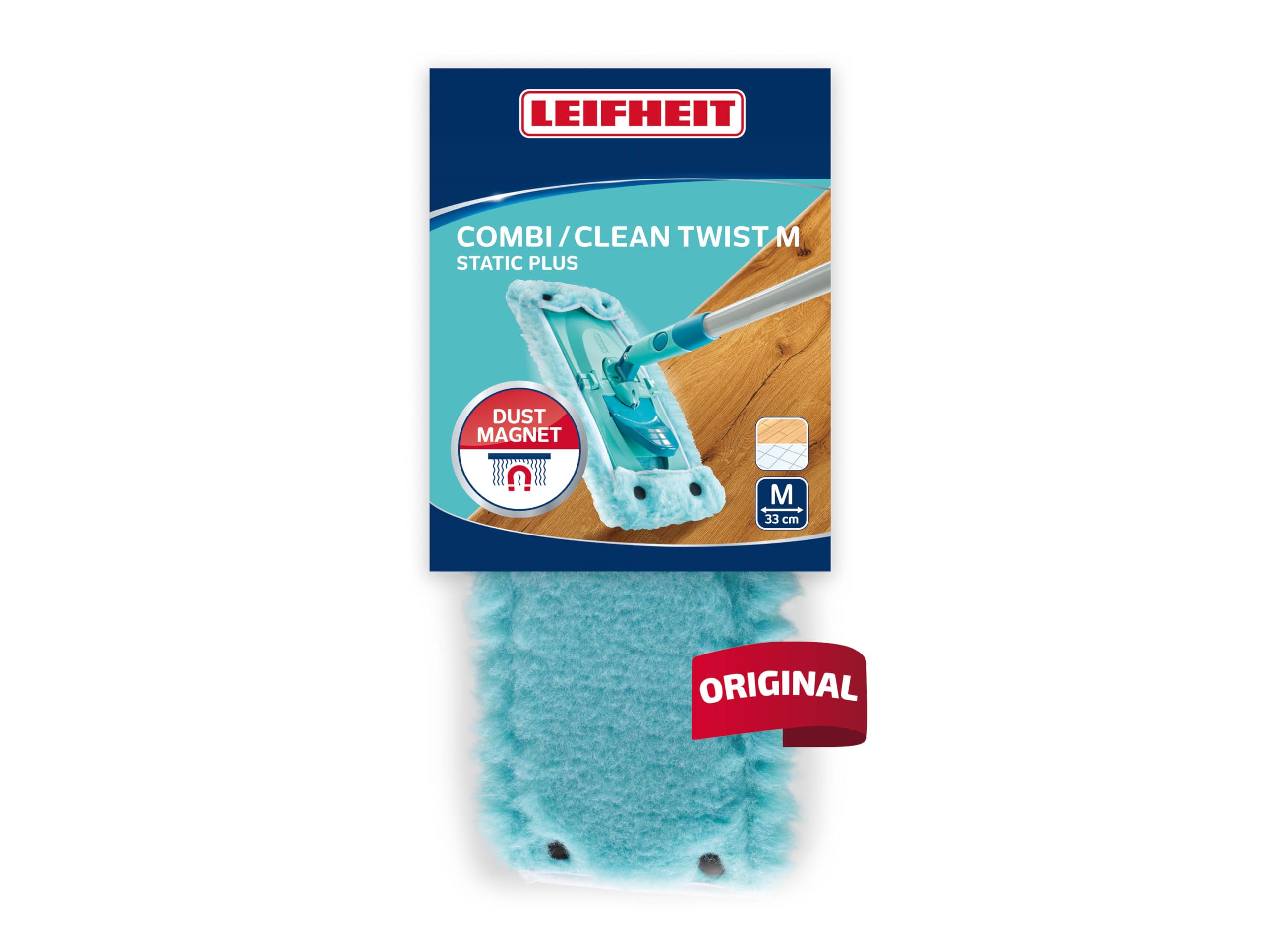 Leifheit Vblue Replacement Wiper Cover Clean Twist M Static Plus, Dusting Mop Head, Dust Attracting Cover For Floor Mop, 33 Cm Wide, Turquoise