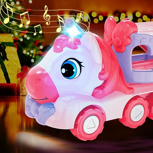 Miniatura 2 de Juguetes para niñas de 3 años, camión transportador de unicornio 5 en 1 con luces y sonidos, juguetes para niñas pequeñas de 3 a 5 años, regalos de