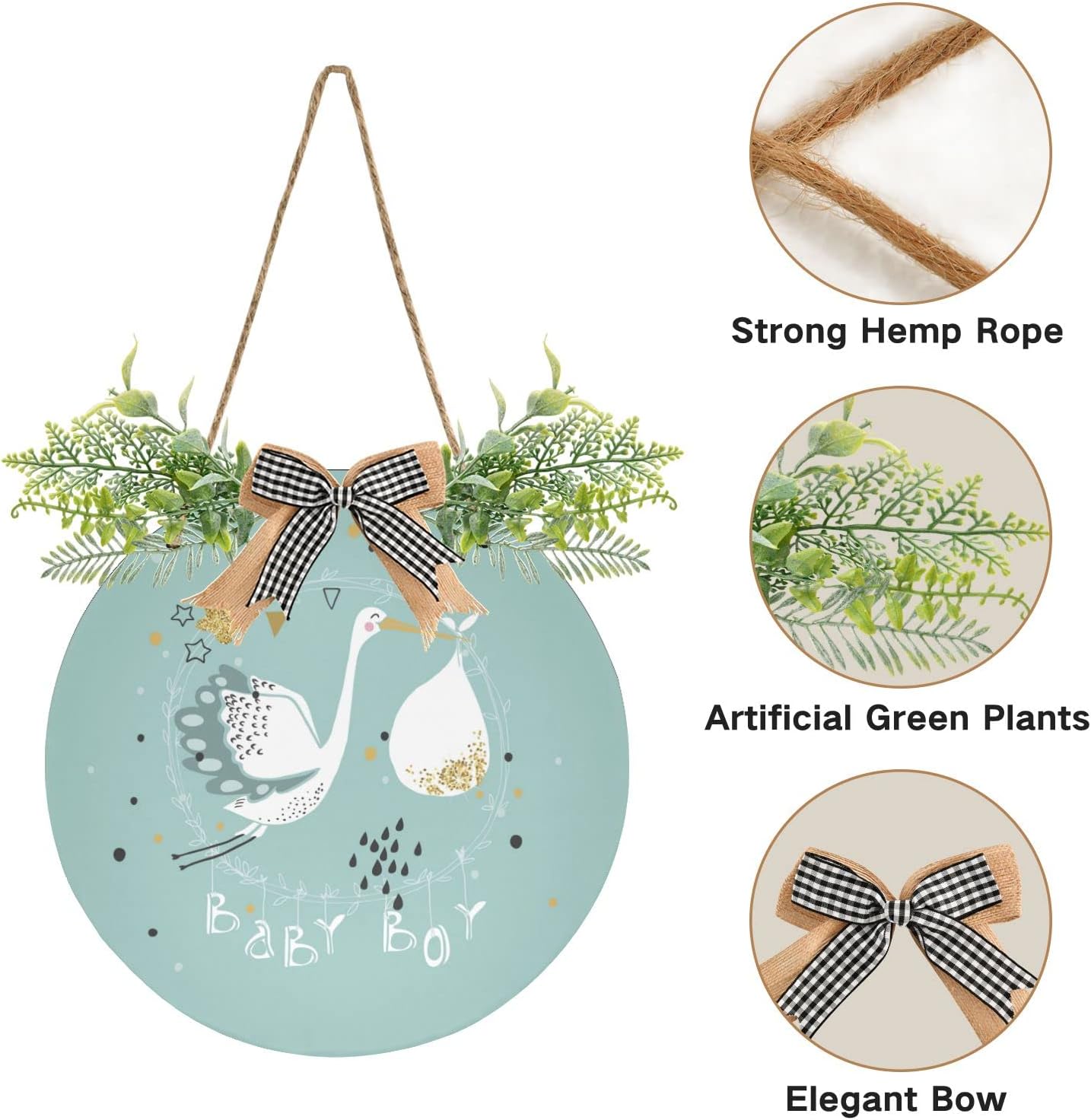 Baby Shower Welcome Sign for Front Door It's a Boy Crane Round Hanging Door Sign Wreath Rustic Wall Door Hanger Decor for Home Porch Office Garden Farmhouse Indoor Outdoor