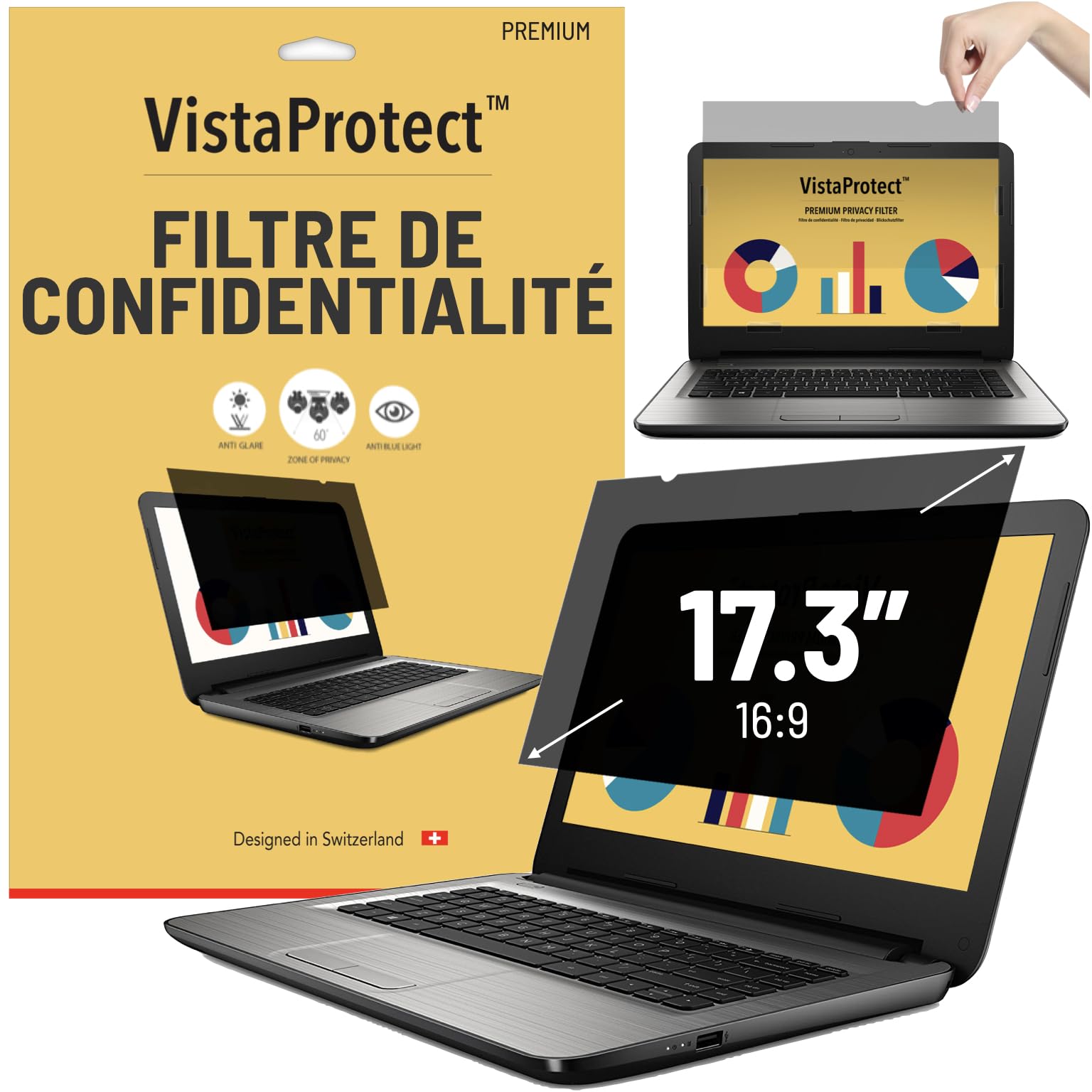 Filtre Confidentialité 17 Pouces 16:10 - Anti-espion, Anti-lumière Bleue - Pour Moniteur HP, Dell, ASUS, LG - 12