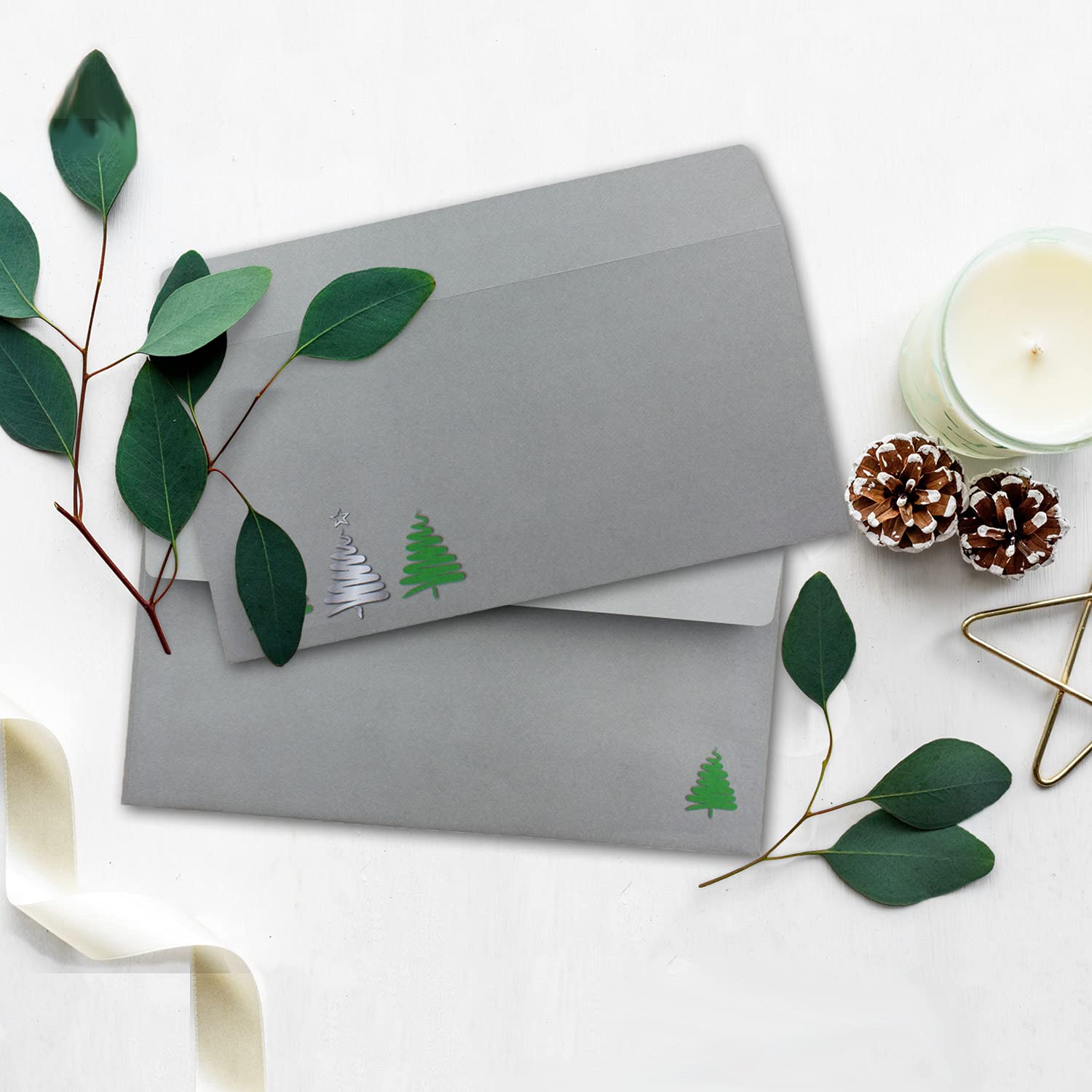 700 buste per lettere, formato DIN lungo, con albero di Natale, con chiusura adesiva, 110 x 220 mm, 120 g/m², motivo per aziende e private