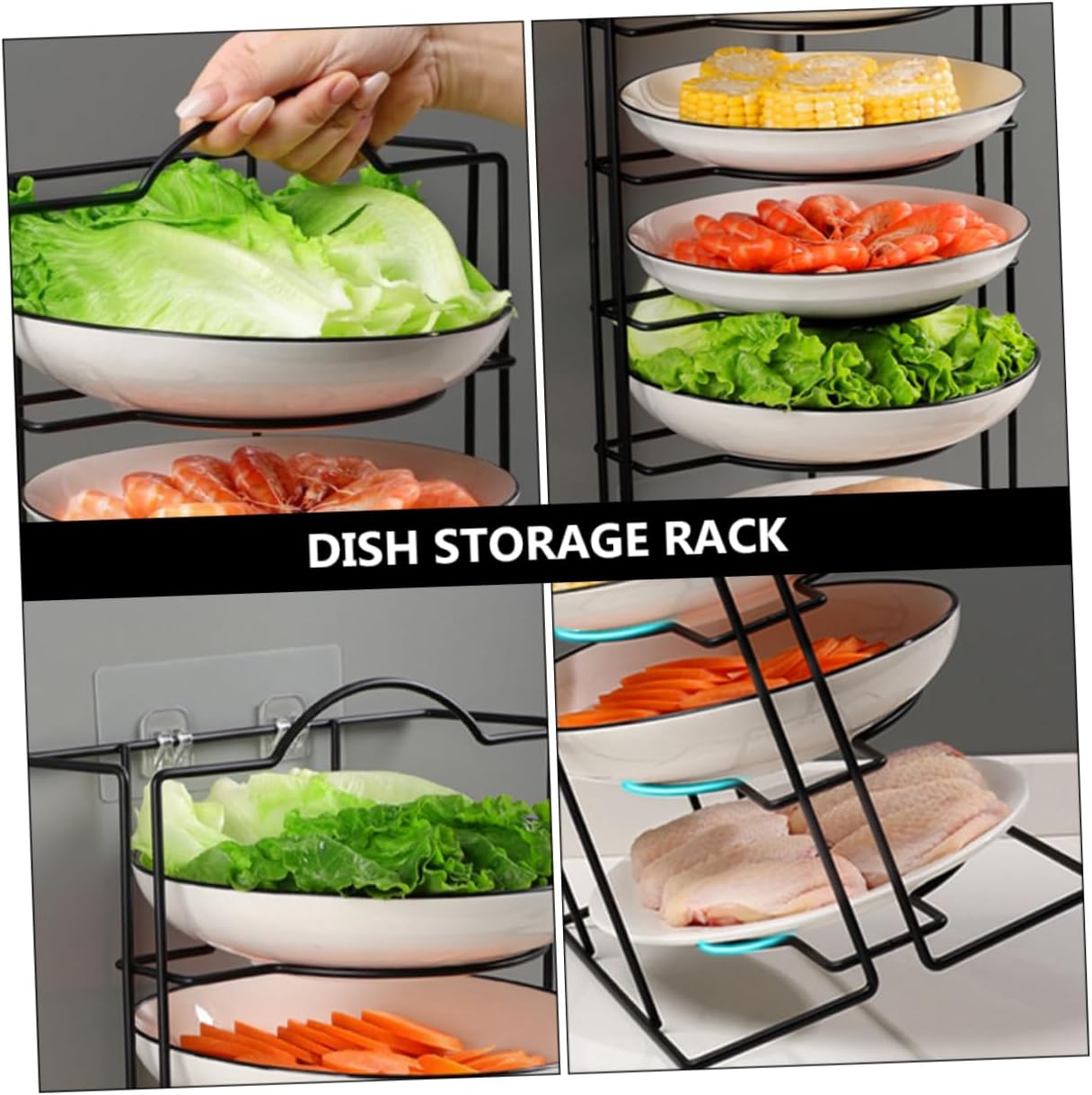 Unomor Multipurpose Wall-Mounted Plate Display Rack Iron Dinner Plate Holder Detachable Base Black Color for Use Space-Saving Storage Solution