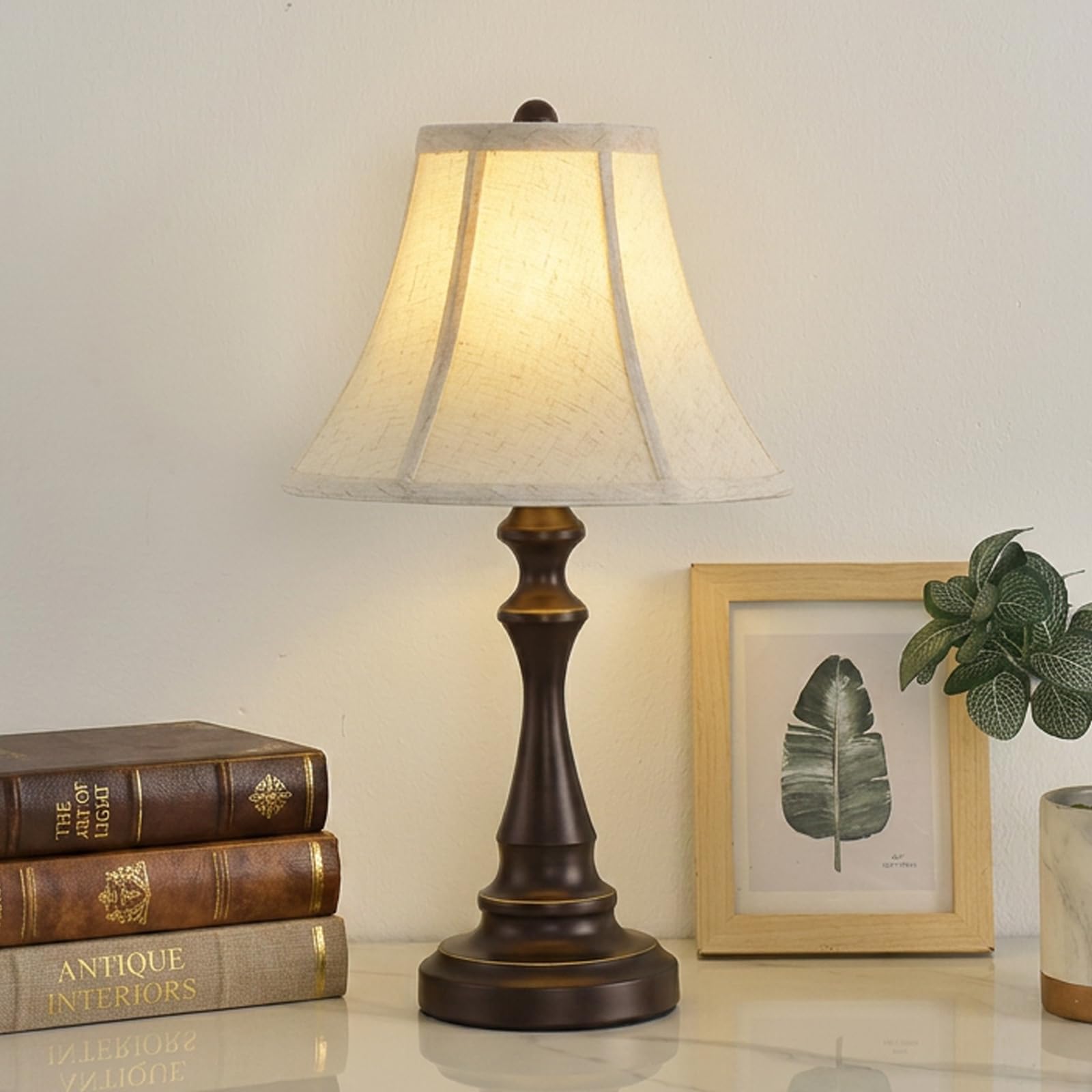 Photo 1 of Smeike Traditional Table Lamp - Beige Shade, Brown Base