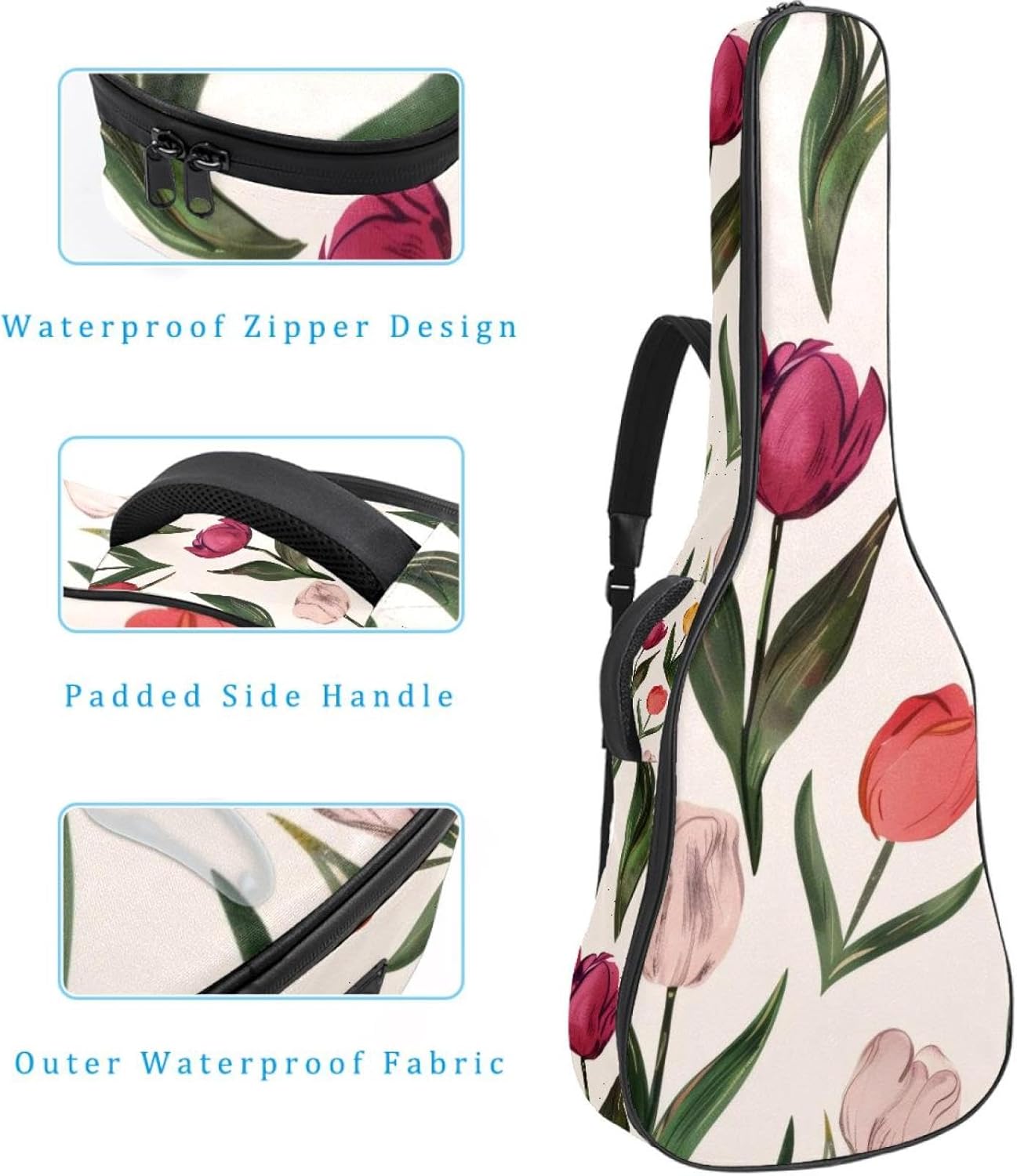 Acoustic Guitar Gig Bag 1 cm Thick Padding, Waterproof Electric Guitar Bag 40-42 Inch Guitar Case Backpack with Dual Shoulder Strap, Tulip Colorful Pattern