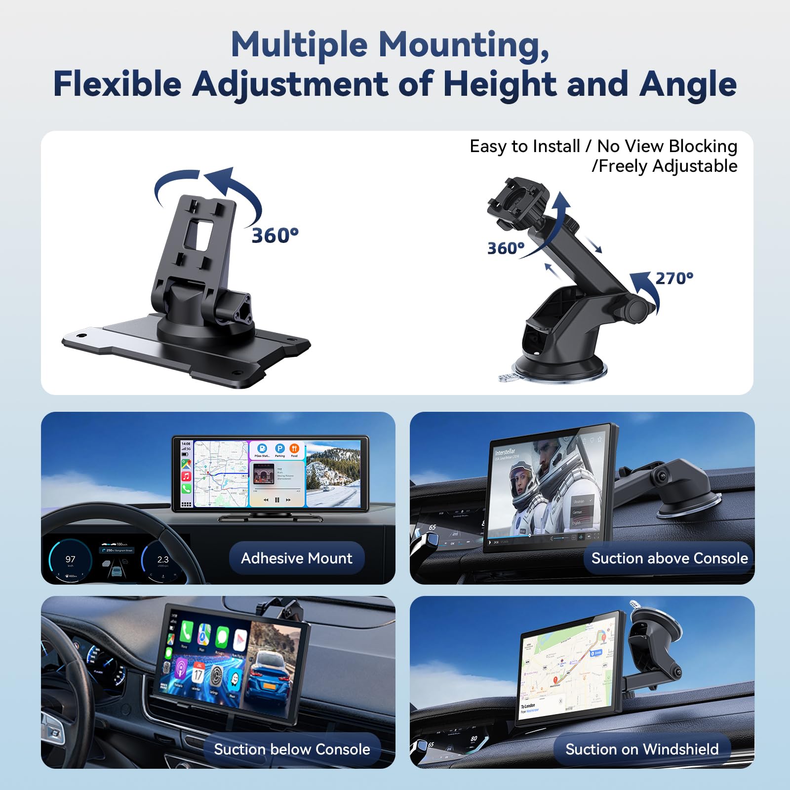 10.26" Pantalla Carplay Coche, Táctil Pantalla con 1080P Cámara Retrovisora para Apple y Android, Soporta Control por 2.4GHz +5GHZ WiFi/Voz Control/FM/Mirror Link/AUX con Navegación GPS/BT