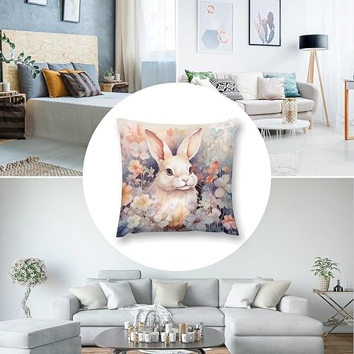 Miniatura 5 de Funda de cojín de conejo con flores, Cojines decorativos para Sala, primavera, Pascua, sofá, sofá, funda de cojín para sala de estar, cama, patio,