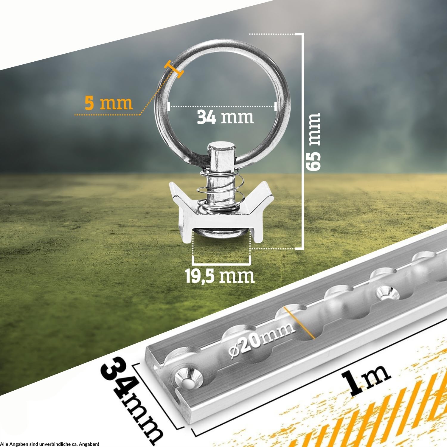 Safetytex Airlineschiene Set 8x1m Single Fitting Endkappen eckig | Starterset mit Zurrschienen Zubehör, 20 Fittings und 16 Kappen für sichere Ladungssicherung im Transportbereich