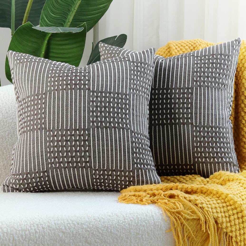 Zufudo Boho Throw Pillow Covers Set of 2 Farmhouse Striped