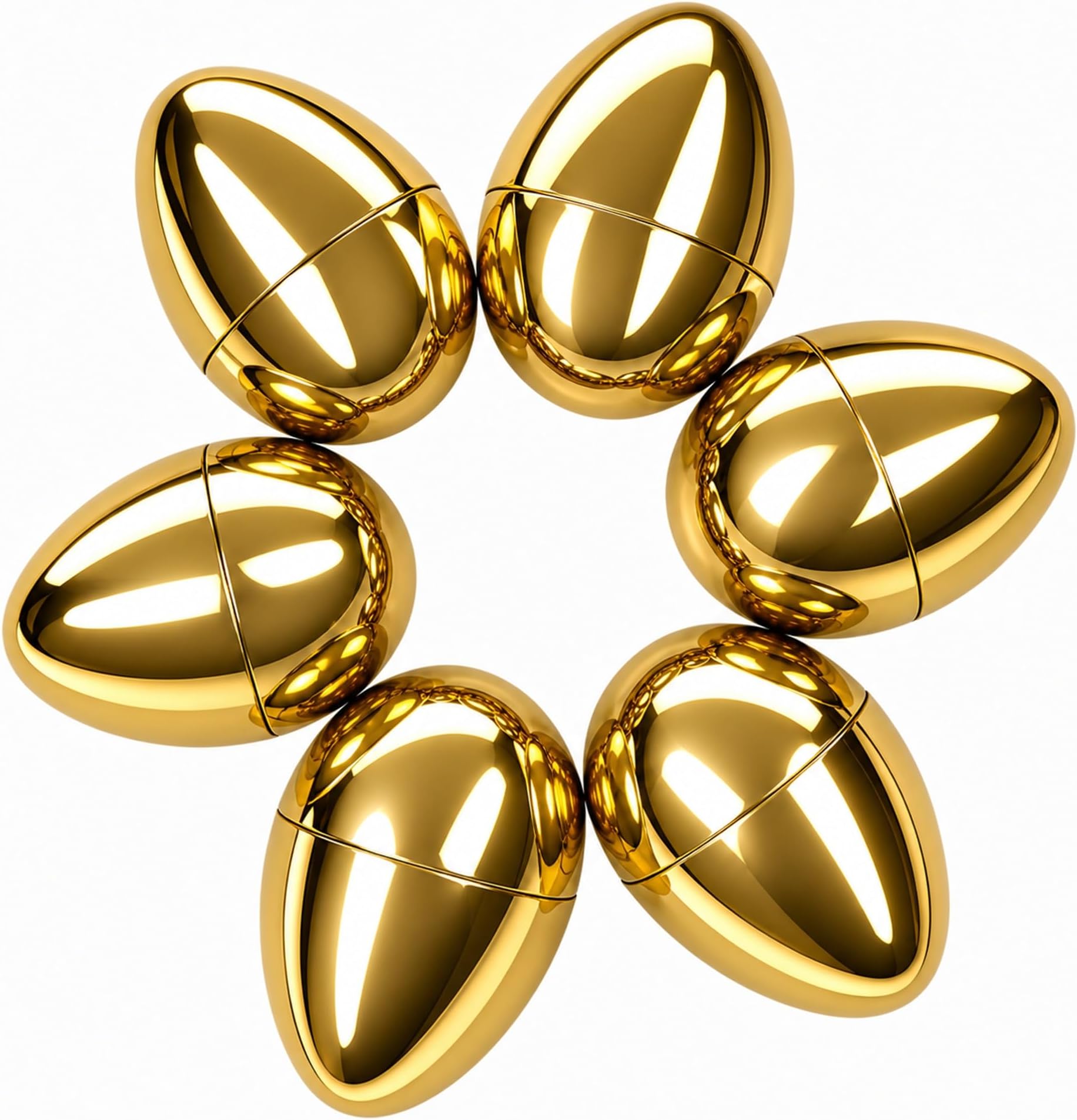 Set of 6 Large Size Very Shiny Golden Plastic Easter Eggs 4 Inches