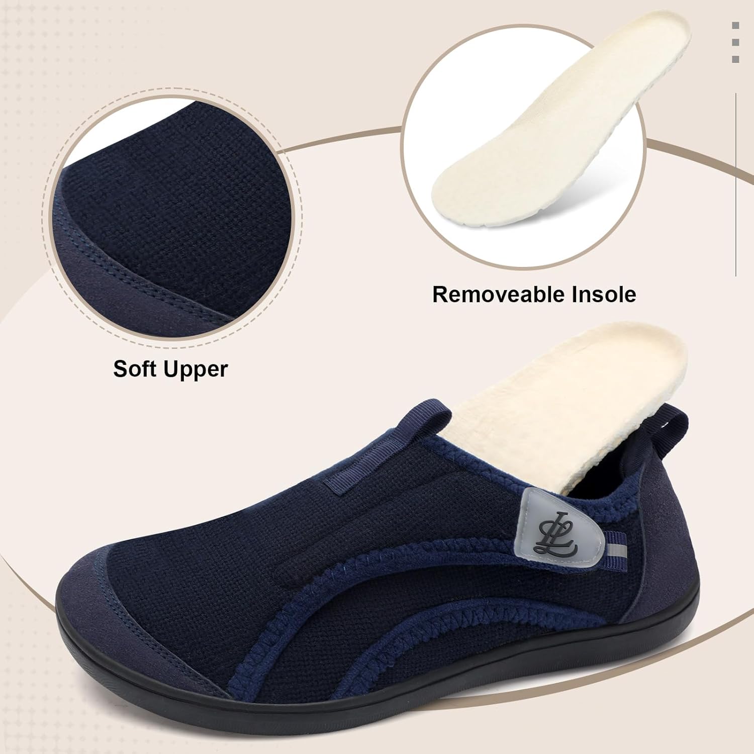 LeIsfIt Mens Slippers Wide House Shoes Adjustable Diabetic Slippers Warm Soft House Slipper for Swollen Edema Feet Indoor Outdoor Warm Shoes - Image 6