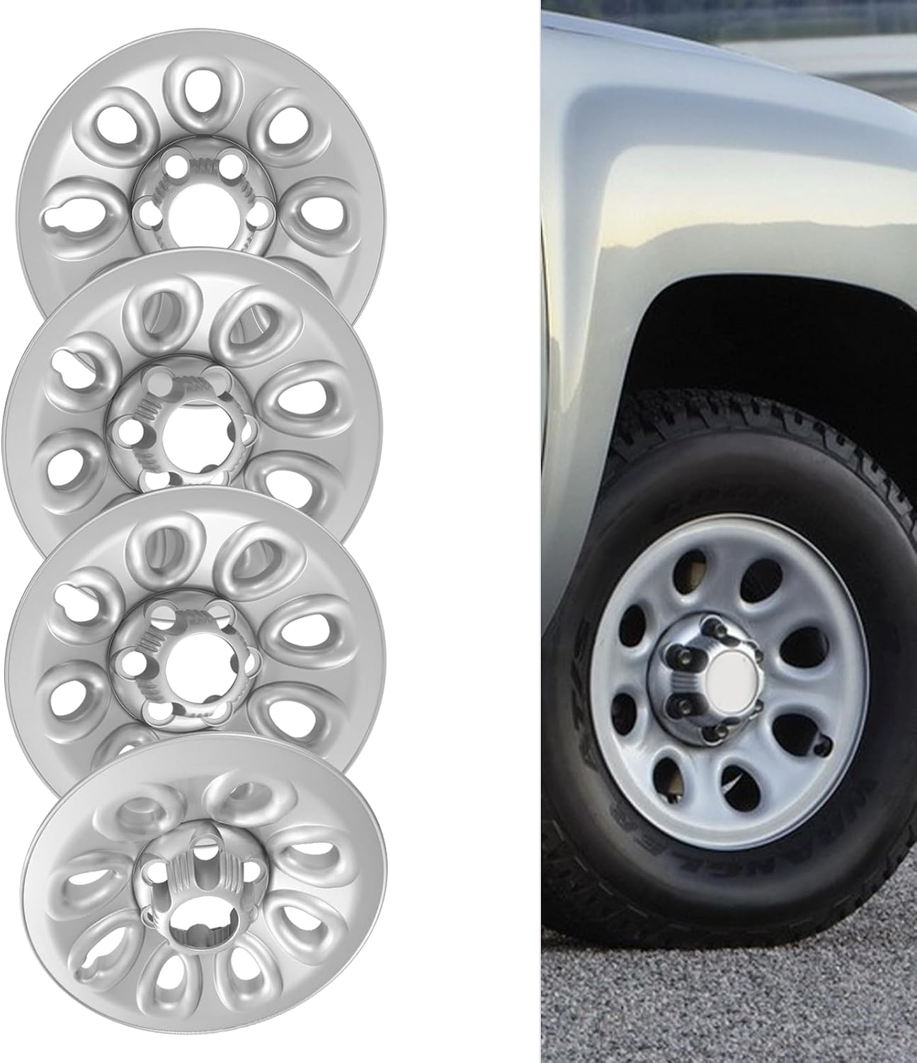 17" Hubcaps Wheel Covers Wheel Skins Compatible with 2005-2014 Chevrolet/GMC,Full Rim Covers, Center Hub Caps,Hub Caps Rim Simulators,Set of 4(Silver)