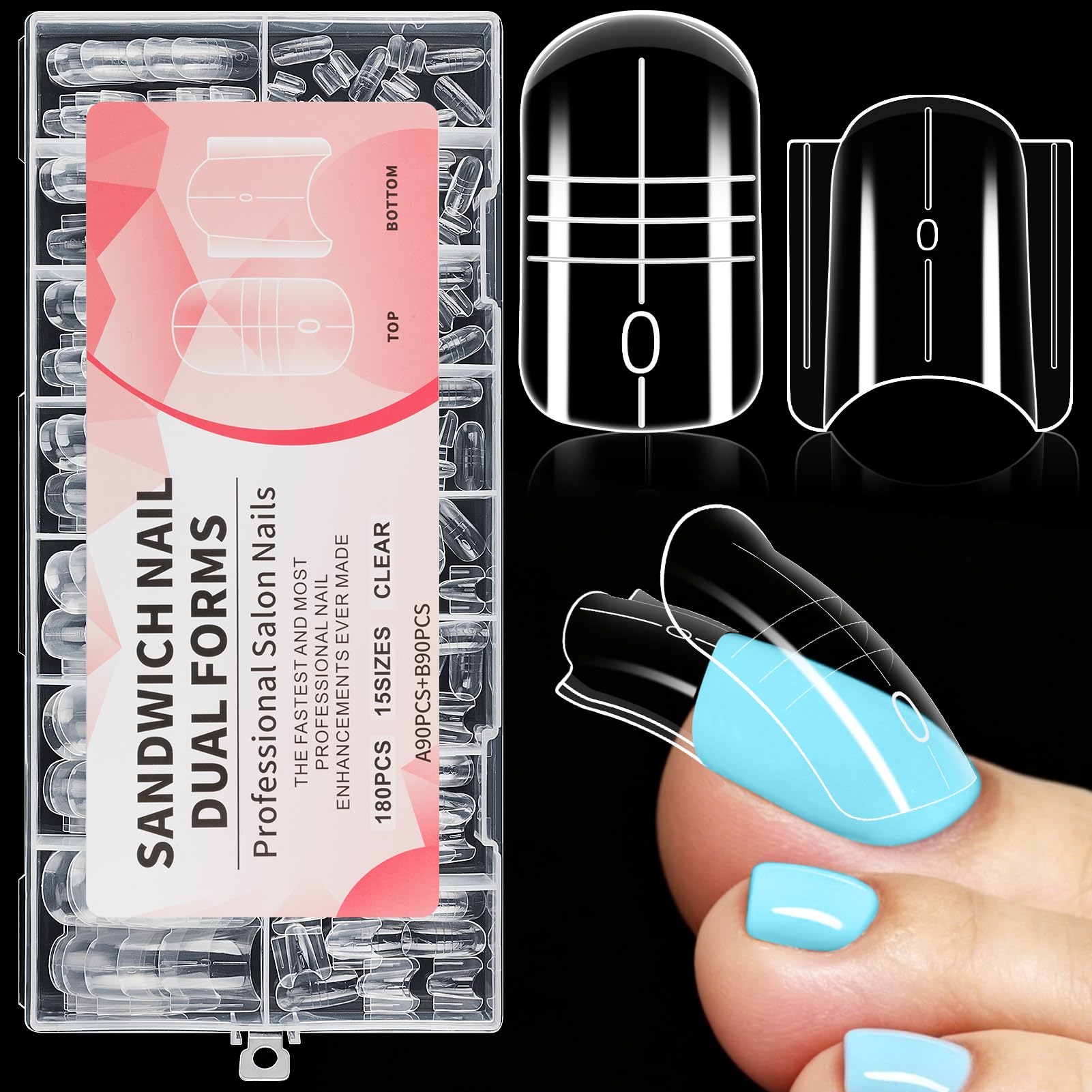 MELLIEX 180 sztuk formy do paznokci Polygel na palce, kleszcze dualne do paznokci na pedykury, zestaw do paznokci Poly Gel na palce, zestaw do przedłużania paznokci, ponownie używalne formy do