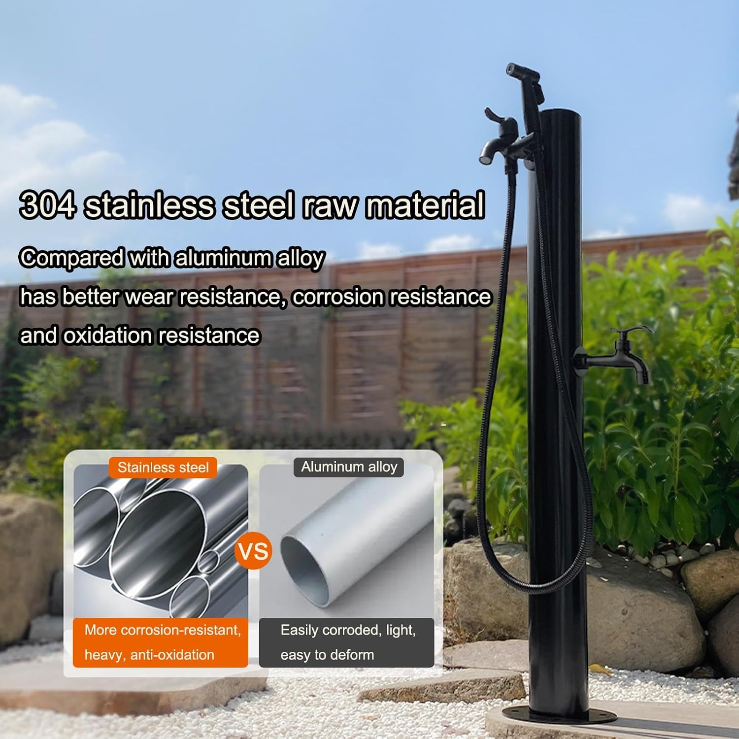 Outdoor Stainless Steel Cylindrical Garden Water Column, Courtyard Faucet Post, Decorative Water Feature Fountain Water Dispenser Hydrant, for Backyard, Farm, Lawn(Black B)