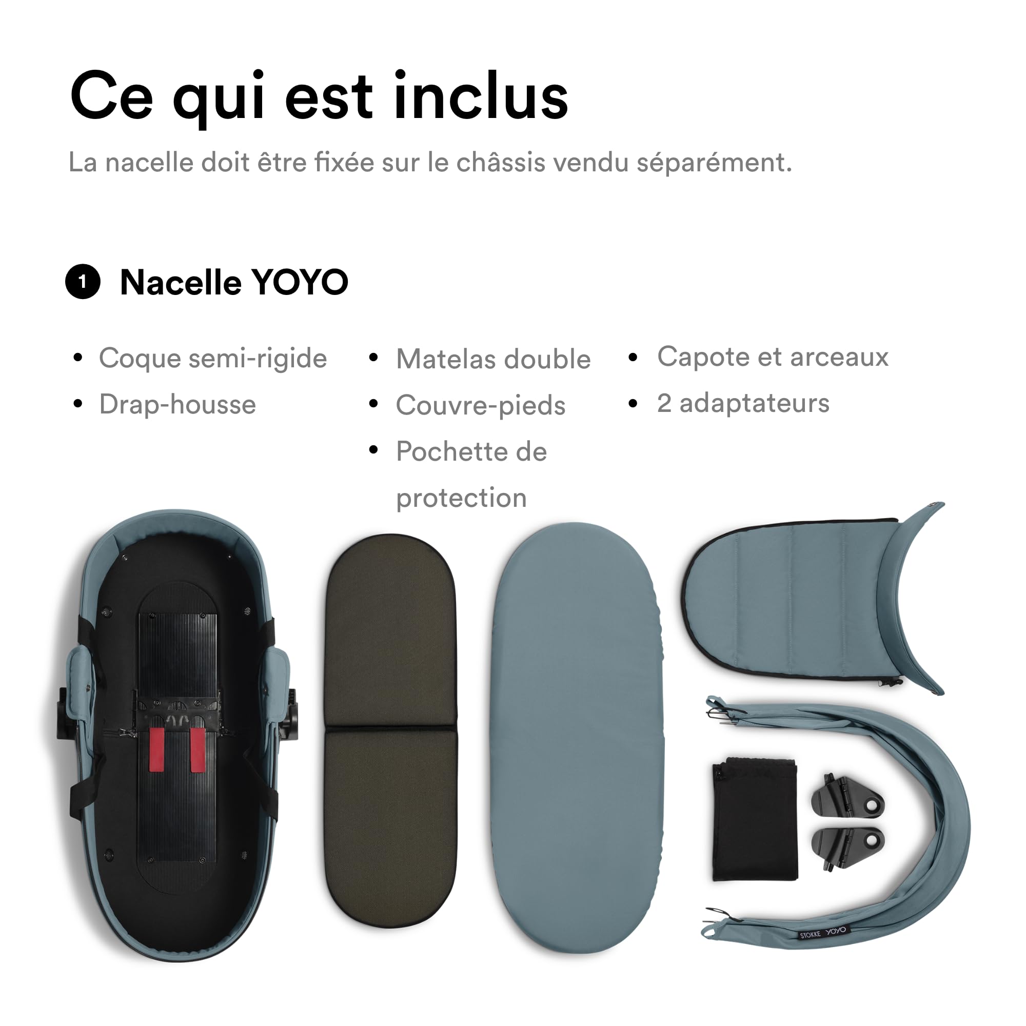 Stokke YOYO Newborn Shell, Aqua - Jusqu’à 6 Mois ou 9 kg - Inclus: Coque Semi-Dure, Double Matelas, Couvre-Pieds - Cadre YOYO nécessaire (Vendu séparément)