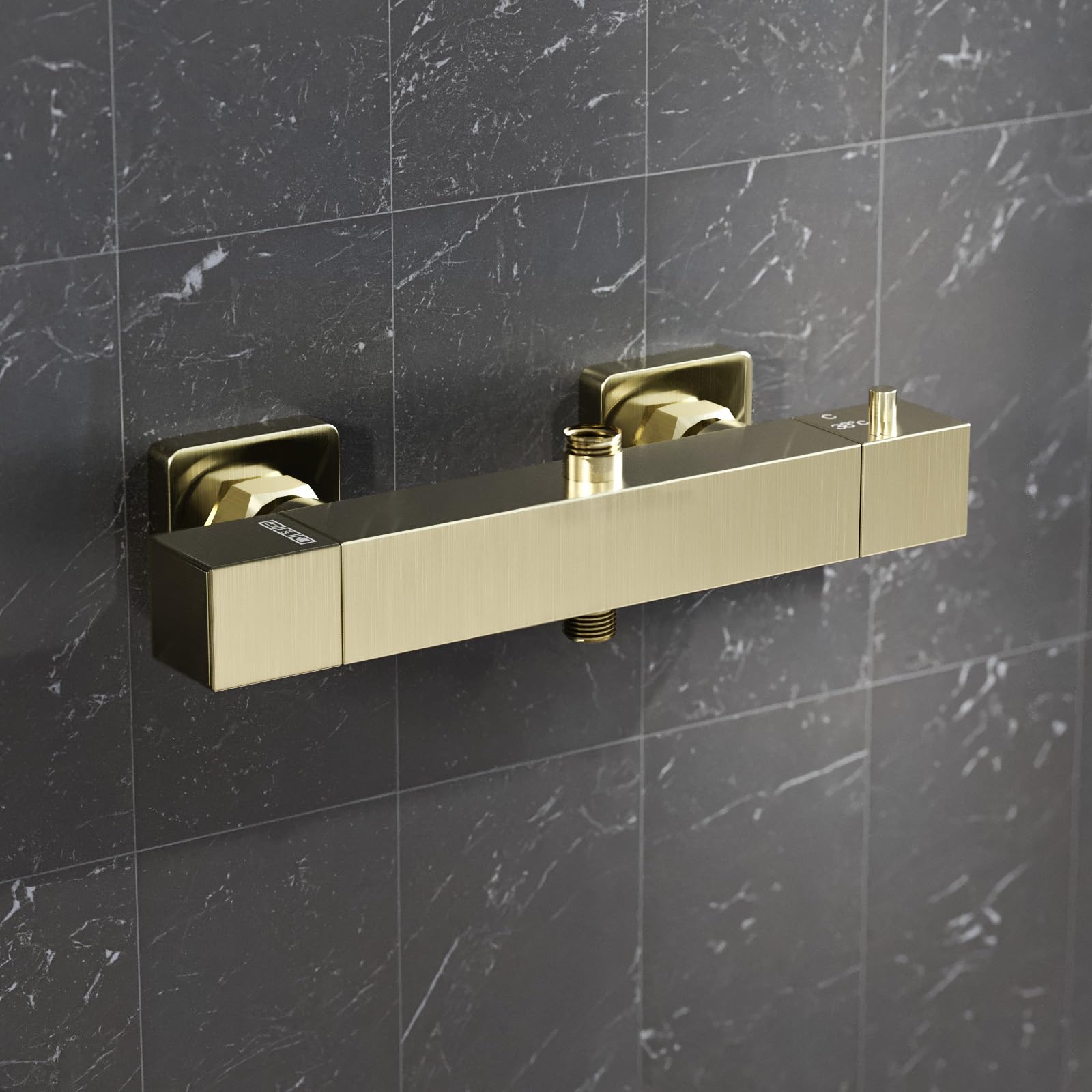Nes Home Brushed Brass Square Exposed Thermostatic Shower Mixer Bar Valve