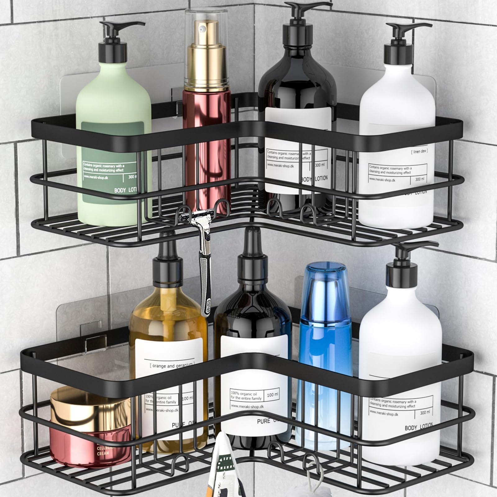 Starsov Bath Corner Shelf Bathroom Accessories Organizer Rack Corner Shower Caddy Shelf Basket with Hooks Wall Mounted No Drilling Stainless Steel