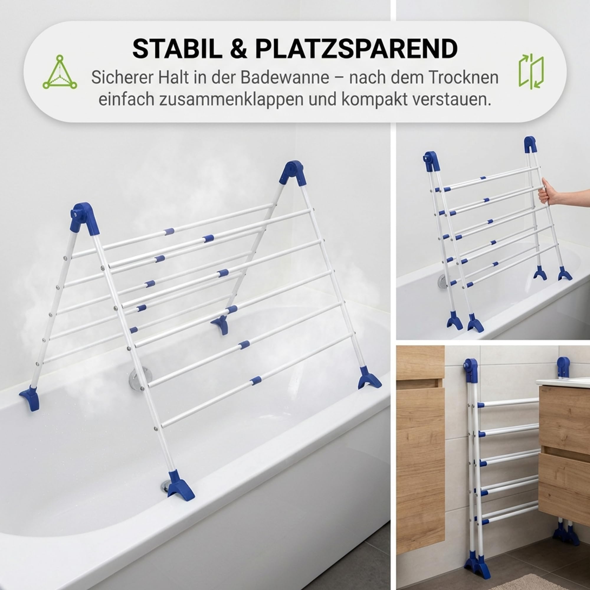 Gardissimo Metall Wäschetrockner Tumby XL für Badewanne | Ausziehbar, Klappbar, Stabil