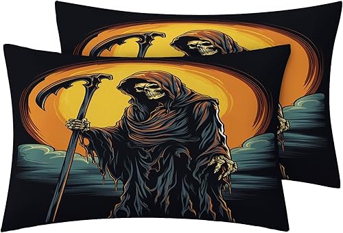 Miniatura 5 de Sábanas de Halloween tamaño Queen  Juego de sábanas espeluznantes de la parca para niños y niñas, juego de sábanas espeluznantes, microfibra suave y