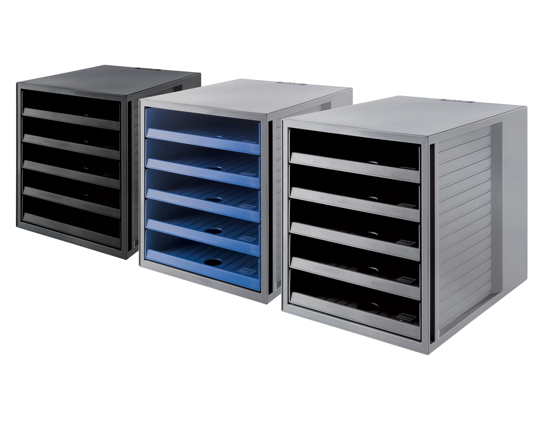 HAN Ladebox SYSTEMBOX met 5 gesloten laden, bureau of kast, incl. uittrekblokkering labelclip, meubelvriendelijke rubberen voetjes, 1450-63, lichtgrijs/doorschijnend helder