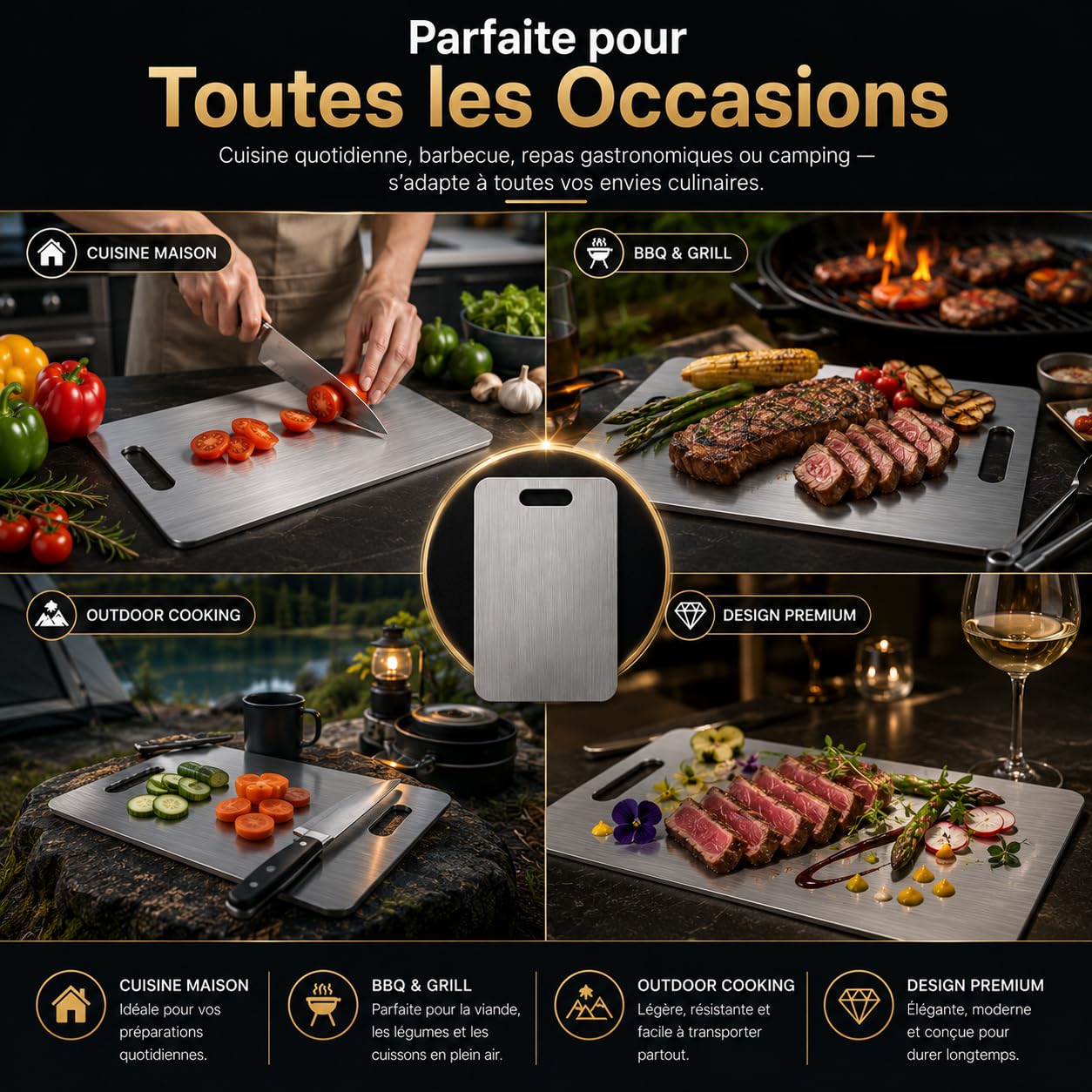 Tagliere in titanio double-face, antibatterico, inodore, lavabile in lavastoviglie, superficie senza BPA, 39 x 28 x 0,2 cm, durevole