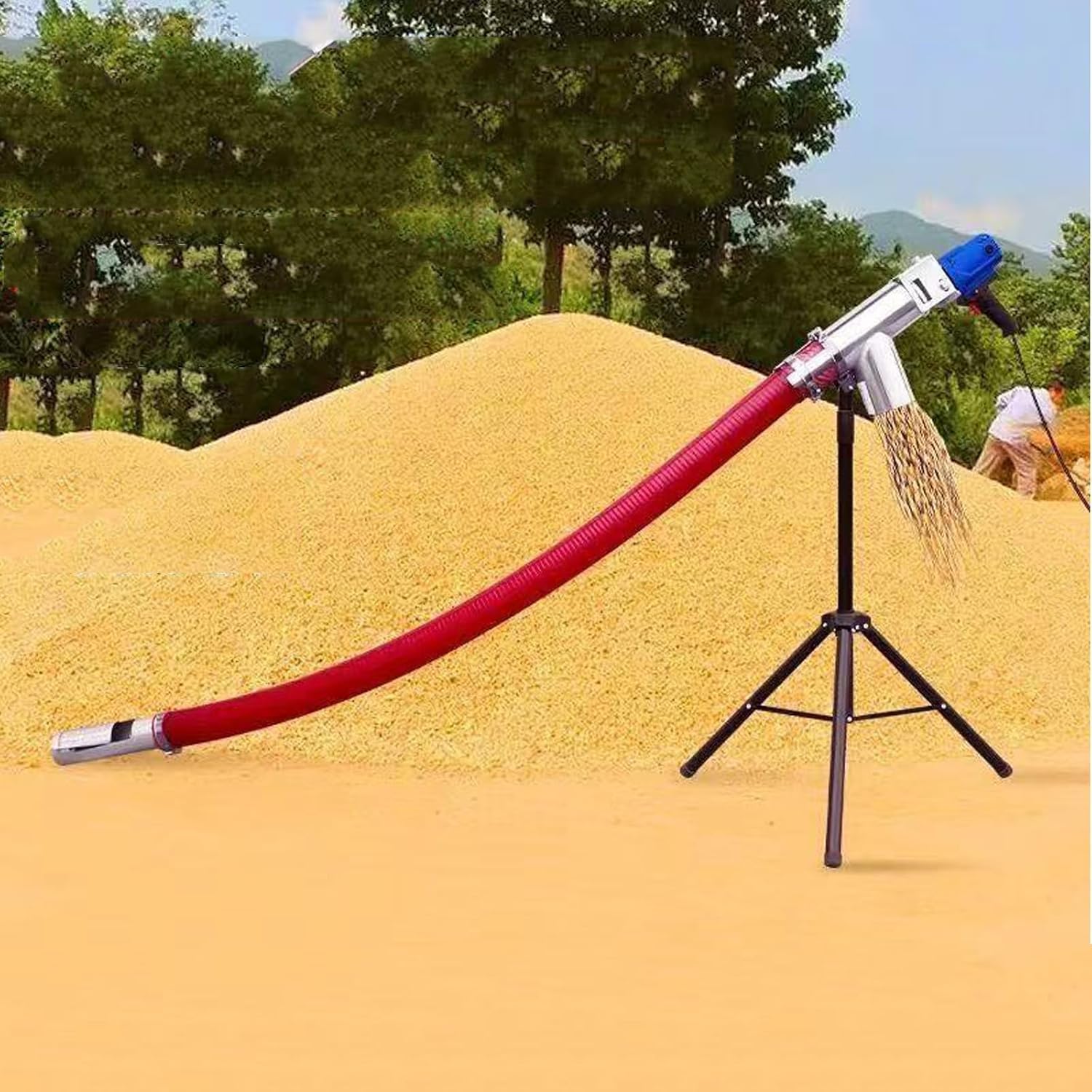 Grain Suction Machine Red Portable Grain Pumping Machine Small Low Noise Hose Grain Conveyor Auger Screw Conveyor Suitable for Various Small Particles of Cement, Grain, Fertilizer, Gravel,2 m