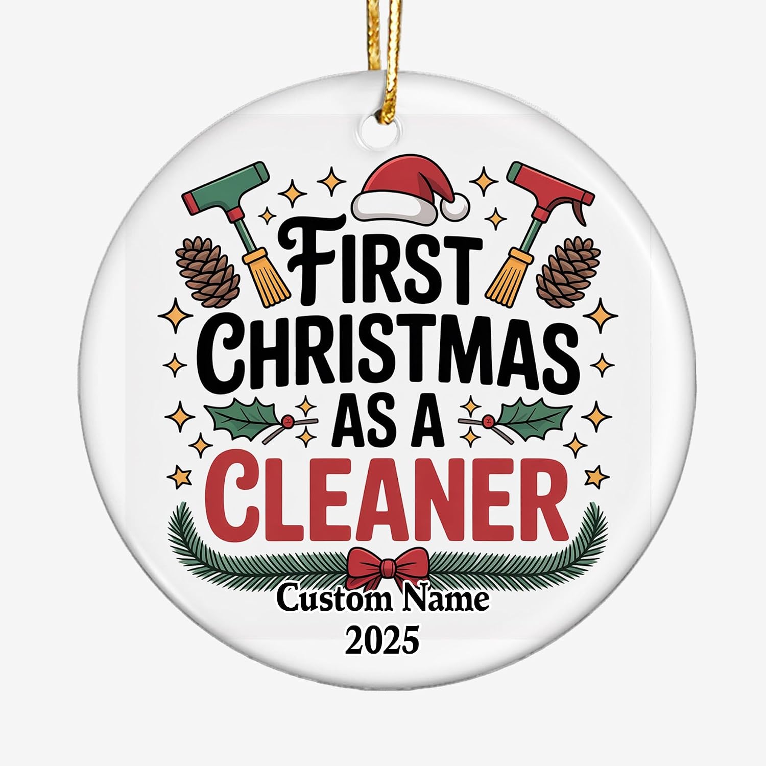 Personalized Ceramic Christmas Ornament First Christmas As A Cleaner Round Holiday Decoration Festive Gift Idea for Family Friends and Coworkers 2025 Keepsake Tree Ornament yhjv1n