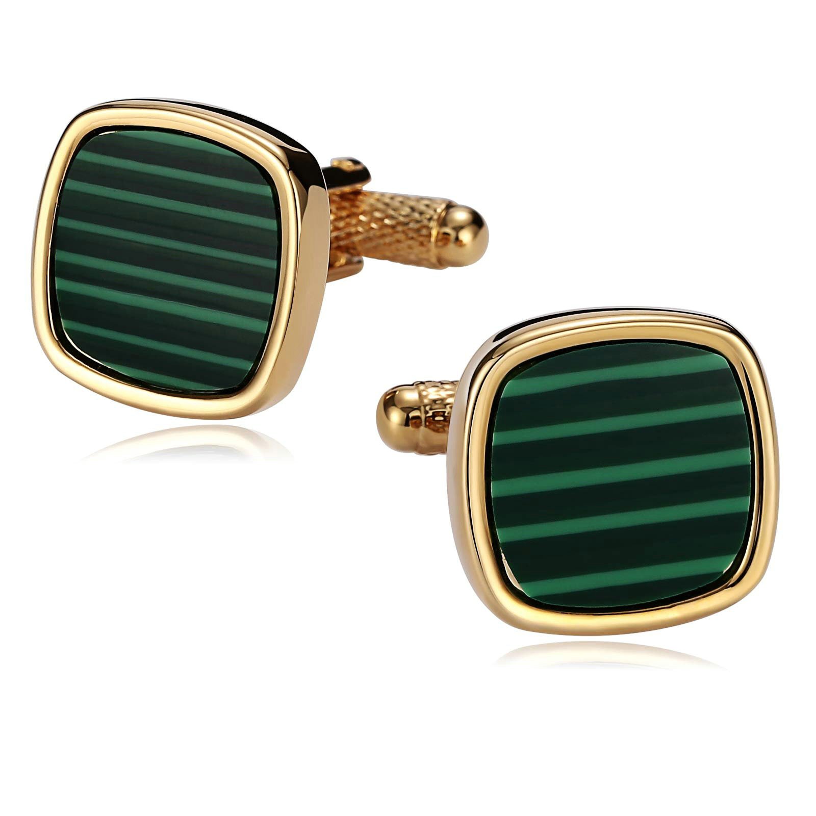 AiZnoY Gemelos de acero inoxidable para hombre, esquinas redondeadas, color dorado y verde