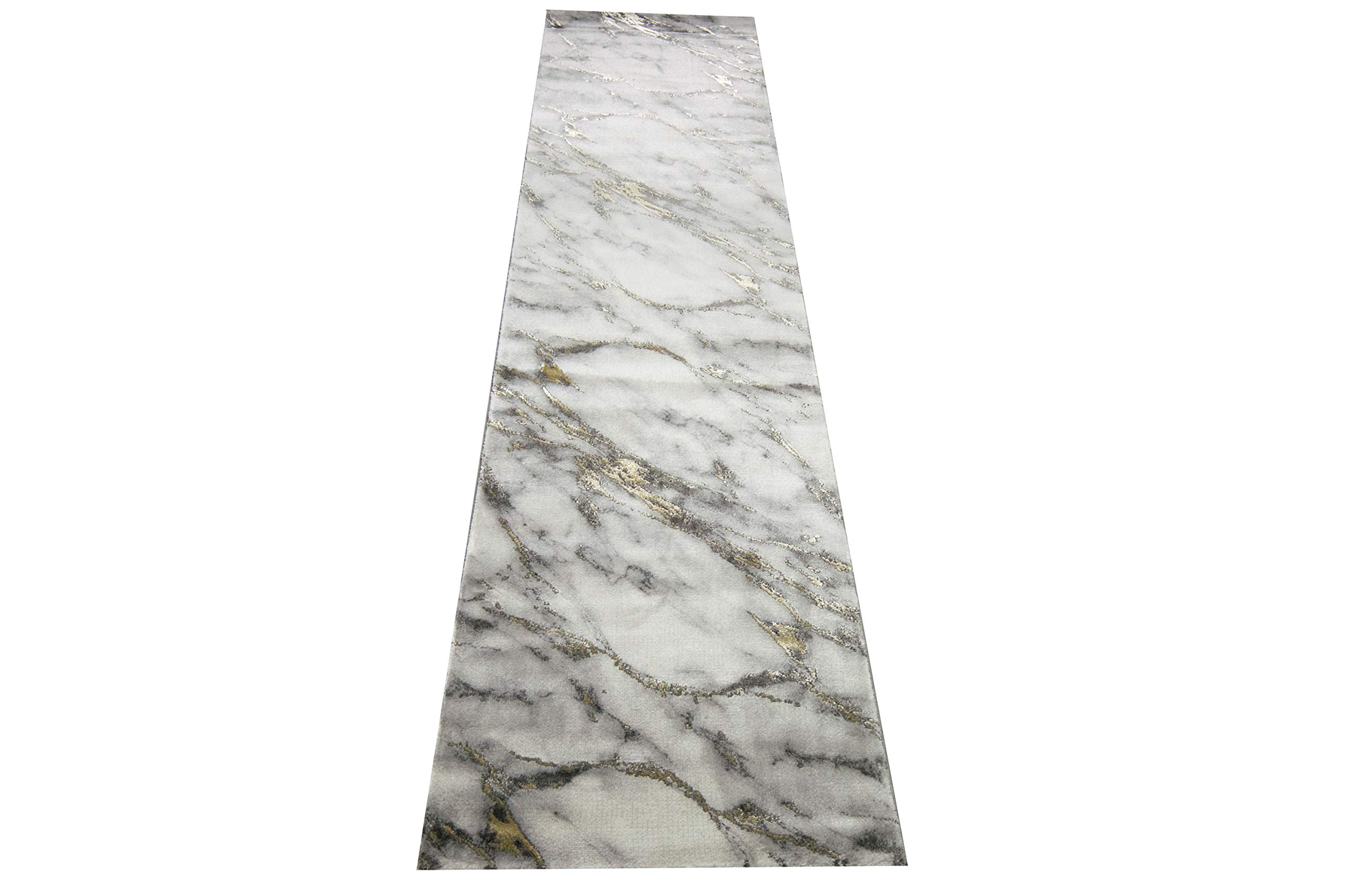 Teppich-Traum Kurzflor Teppich Marmor Grau Gold 80x300 cm | Pflegeleicht, schmutzabweisend, strapazierfähig, allergikerfreundlich, seitlich gekettelt, OEKO-TEX geprüft, 12 mm Flor