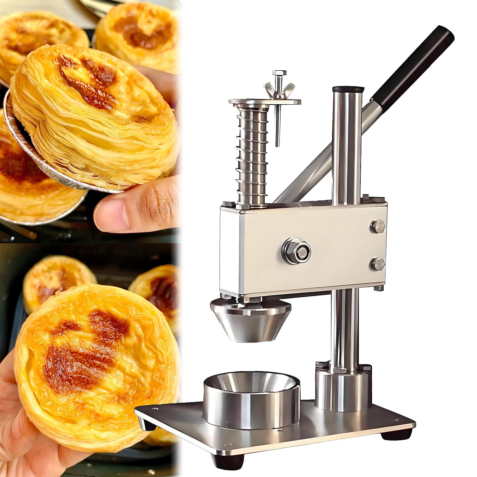 Pressa manuale per crostate d'uovo, spessore regolabile, stampi da pasticceria per crostate perfette e stampi per cupcake a casa o in cucina professionale