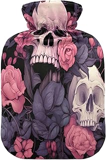 Wajiw Hot Water Bottle with Cover 2L Warm Water Bottle for Hot and Cold Compress Hot and Cold Therapies,Hand Feet Warmer,Halloween Skull