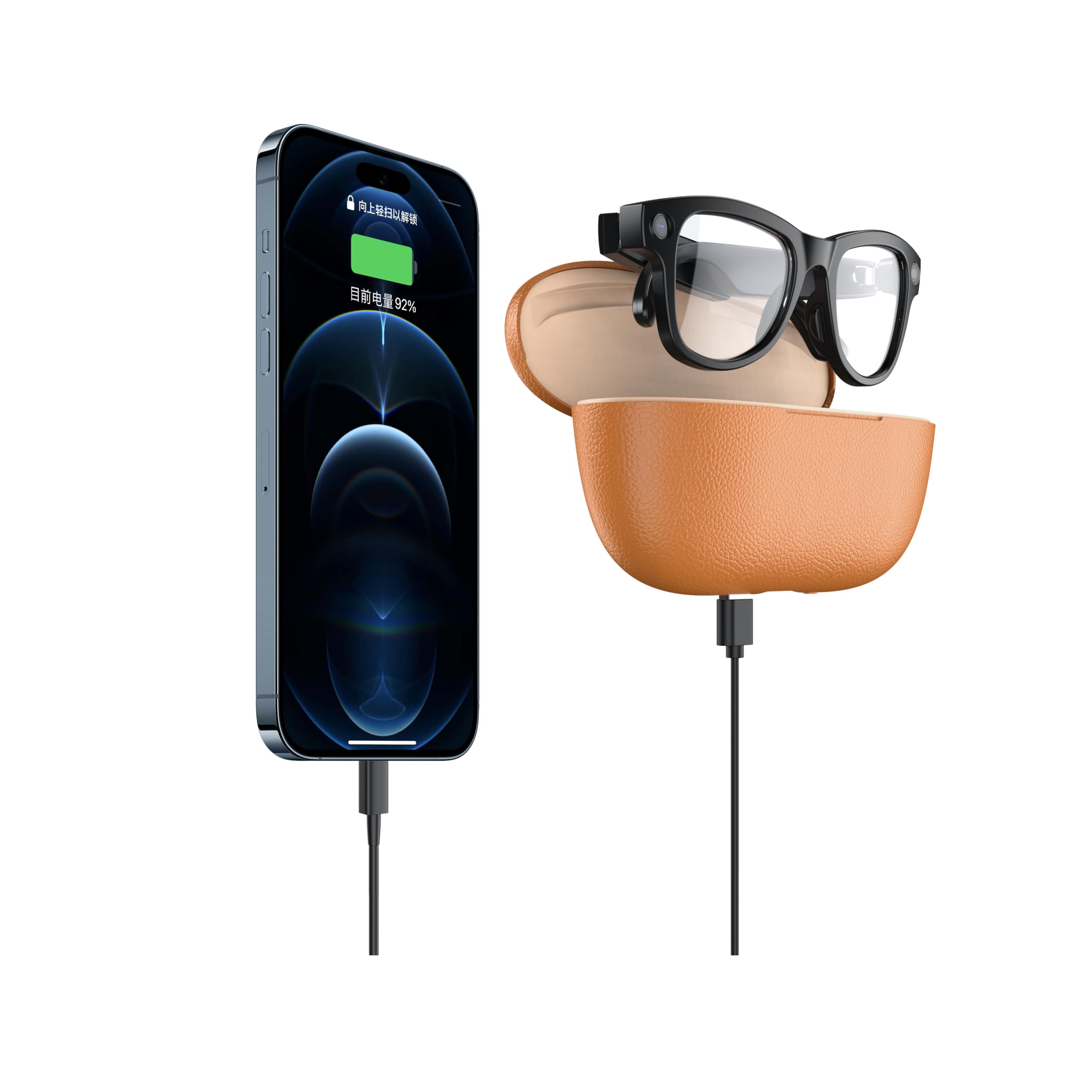 Smart AI Glasses with Built-in 1080p HD Camera. Features Bluetooth connectivity for Music and Hands-Free Calls, Real-time AI Translation Support, stabilized Video Recording, and a Charging case.-image-13