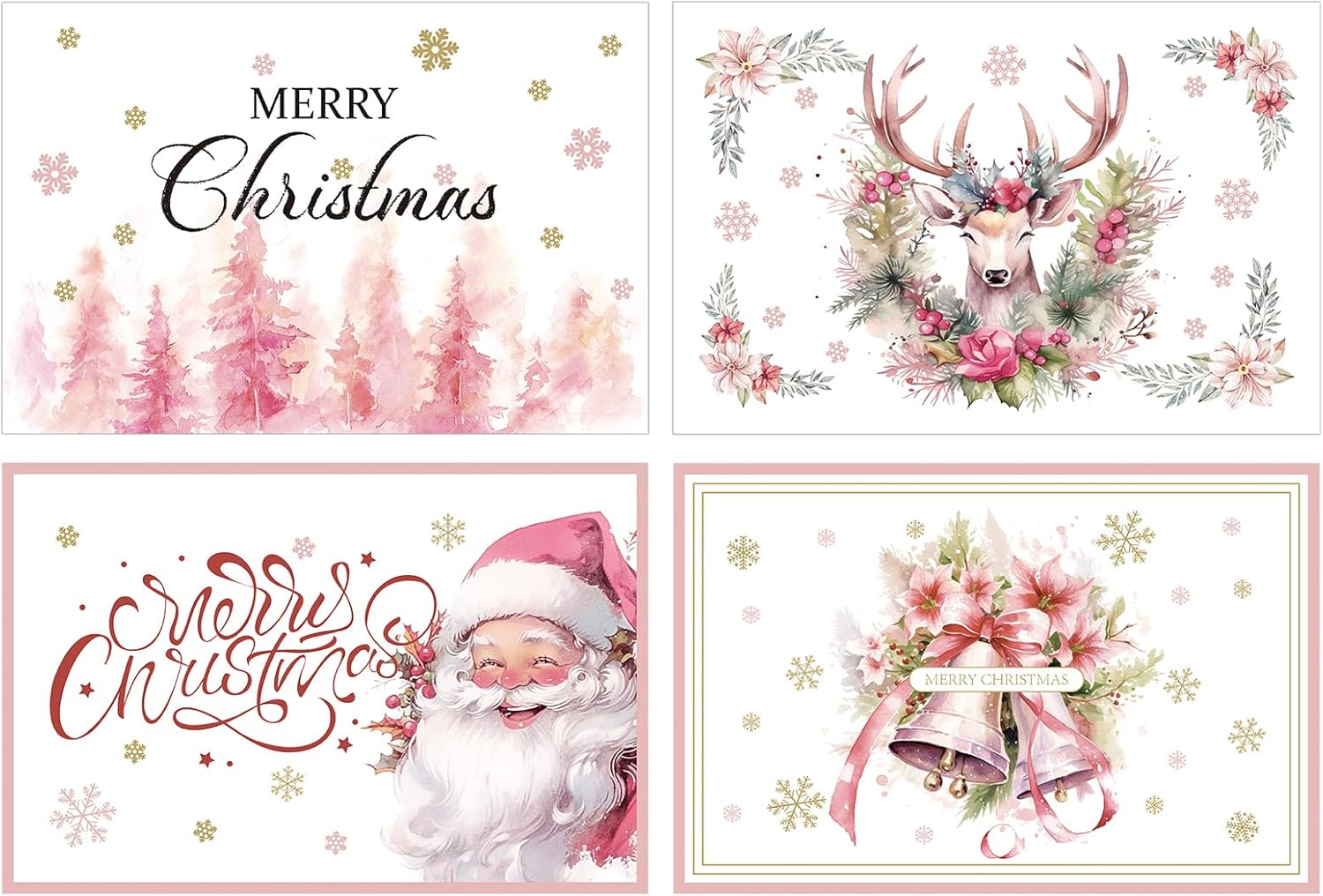 Sliner 4 Pack Pink Christmas Placemats, 12 x 18 Inch, Washable Winter