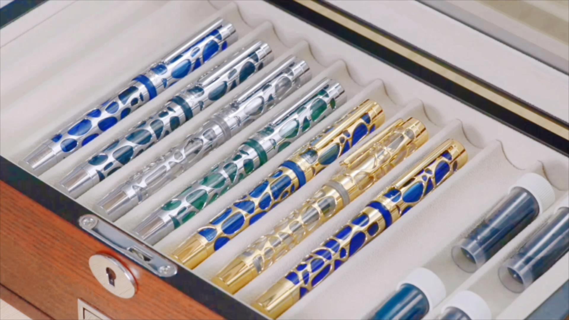 Asvine V169 Vacuüm Vulpen Vulpen Medium Penpunt, Water Drop Skelet Gouden Trim Transparante Clear Acryl Pen Case Set Asvine V169 Vacuüm Vulpen Vulpen Medium Penpunt, Water Drop Skelet Gouden Trim Transparante Clear Acryl Pen Case Set