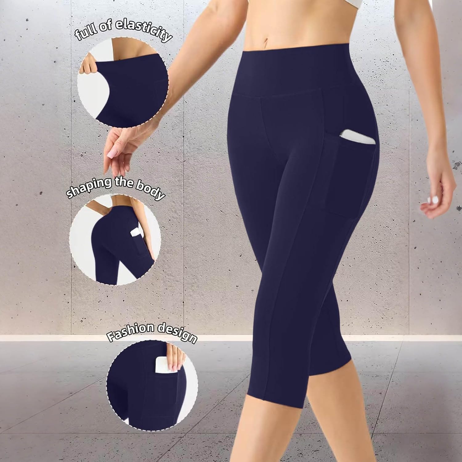 Womens Capri Leggings High Waisted Tummy Control Workout Yoga Pants with Pockets for Running Gym Fitness Tights