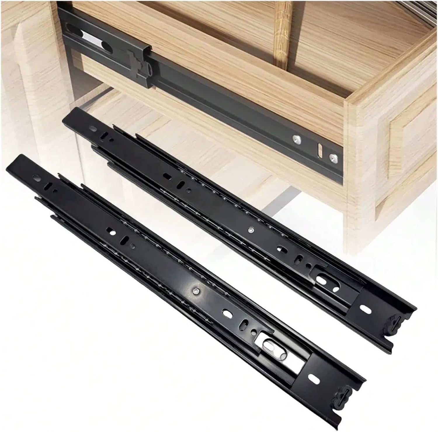 3Fold Full Extension Drawer Slide Black Side Mount Silent Closing Ball Bearing Cabinet Wardrobe Furniture Hardware(8 Inch-1pair)