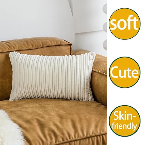 Miniatura 690 de UGASA - Juego de 2 fundas de almohada de terciopelo a rayas, funda decorativa para cojín con cremallera oculta para el hogar, sofá, dormitorio,