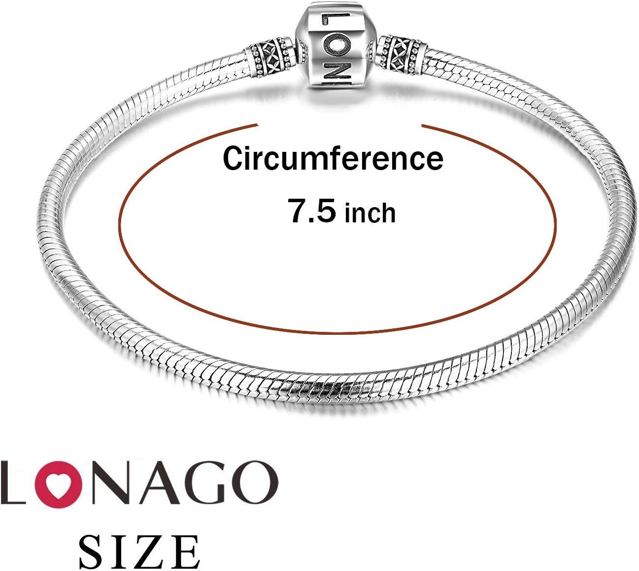 LONAGO Genuine Charm Bracelet 925 Sterling Silver Snake Chain Bangle Barrel Clasp Jewelry Fit Charm Birthday Gift for Women - Image 2