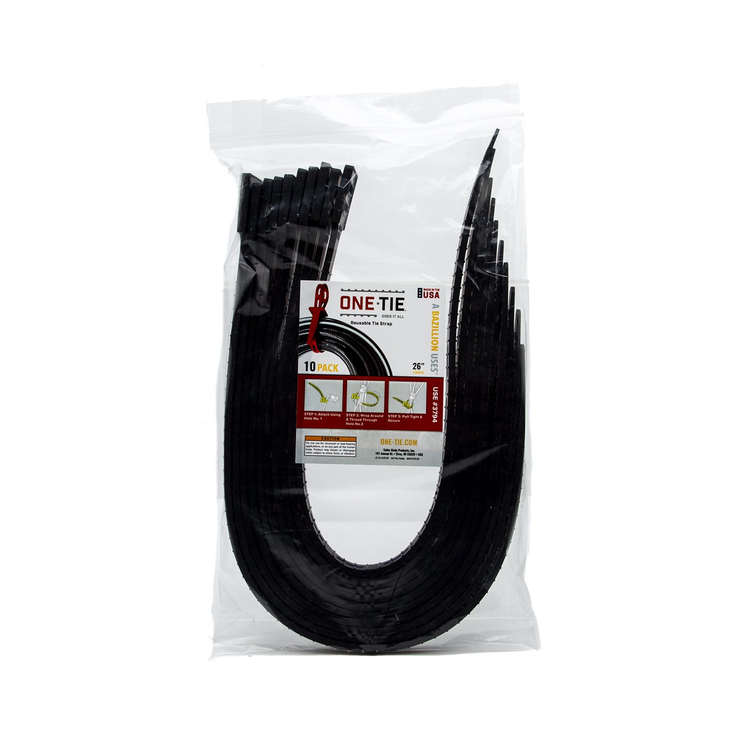 One Tie Reusable Tie Strap, 26 inches, 10 pack (Black)