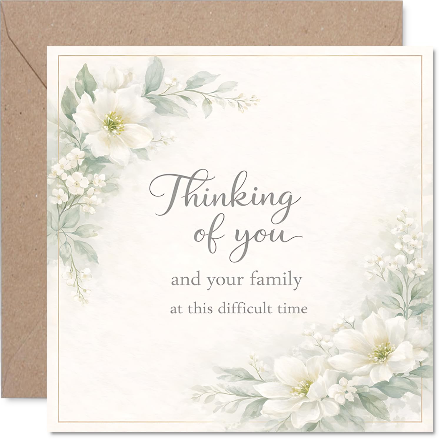 Comforting Sympathy Card - Gentle Words for a Difficult Time - Soft Floral Artwork with Thoughtful 'Thinking of You' Message - 145mm Square, Envelope Included