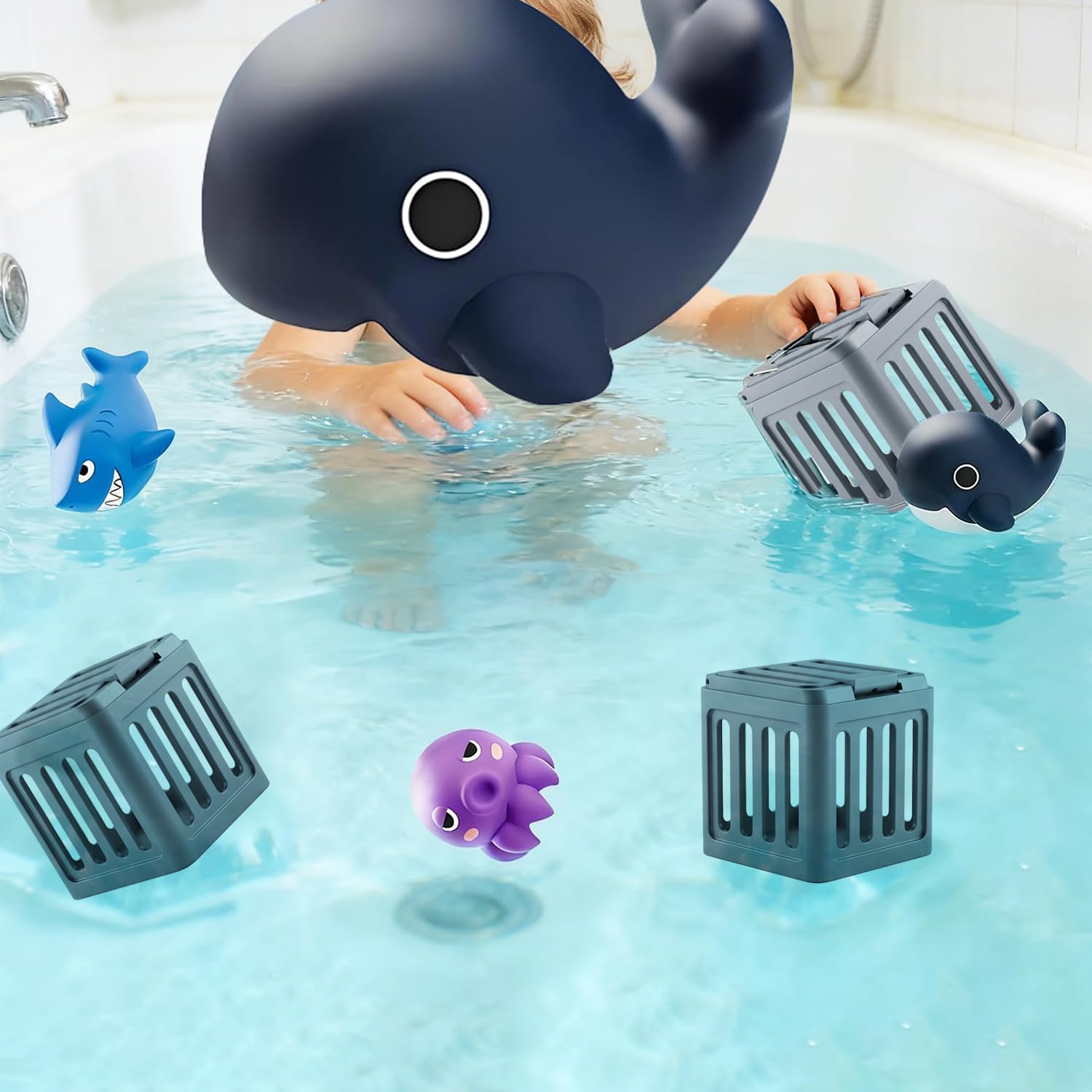 YeahBoom Underwater Dive Rescue Toys, Ensemble Flottants avec Animaux Et Cage sous, Marine Jeu Aquatique Interactif Natation Amusante pour Baignoire éTé Et Jeux ExtéRieurs