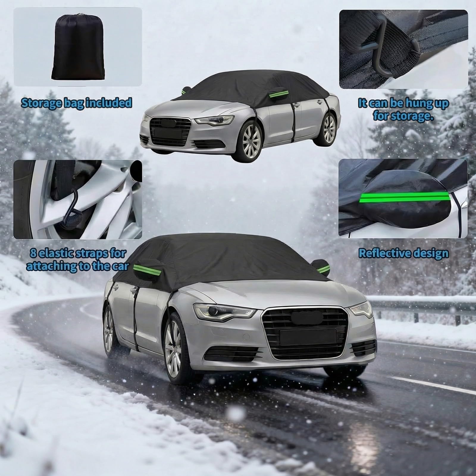 420D Autoabdeckung Wasserdicht Outdoor Halbgarage für BMW 3 Series 330Ci E46,Allwetterschutz Autoplane Abdeckplane Auto Winter Sommer, Autogarage Abdeckung(Schwarz)