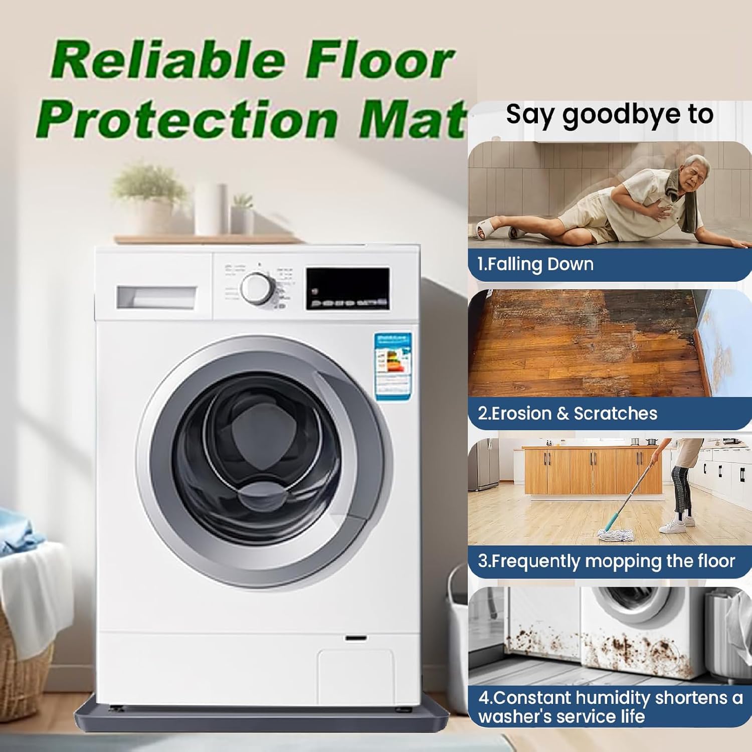 Washing Machine Pan,27 X 27 Inch Washer Drain Pan with 0.78'' Raised Edges,Non-slip Waterproof Washing Machine Tray, Anti-Vibration Silicone Mat for Under Washer or Dryer, Protector for Laundry Room