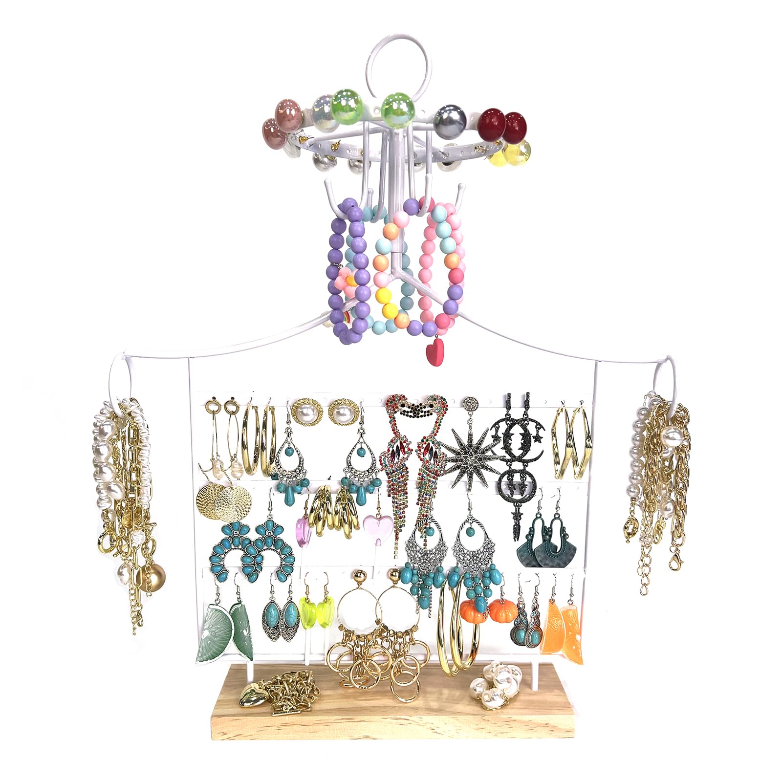 RUIPBOTERUIPBOTE Jewelry Organizer Stand with Earring Tray and Hooks,Necklace Holder Display for Earrings Watches Bracelet Rings (Style3-White)