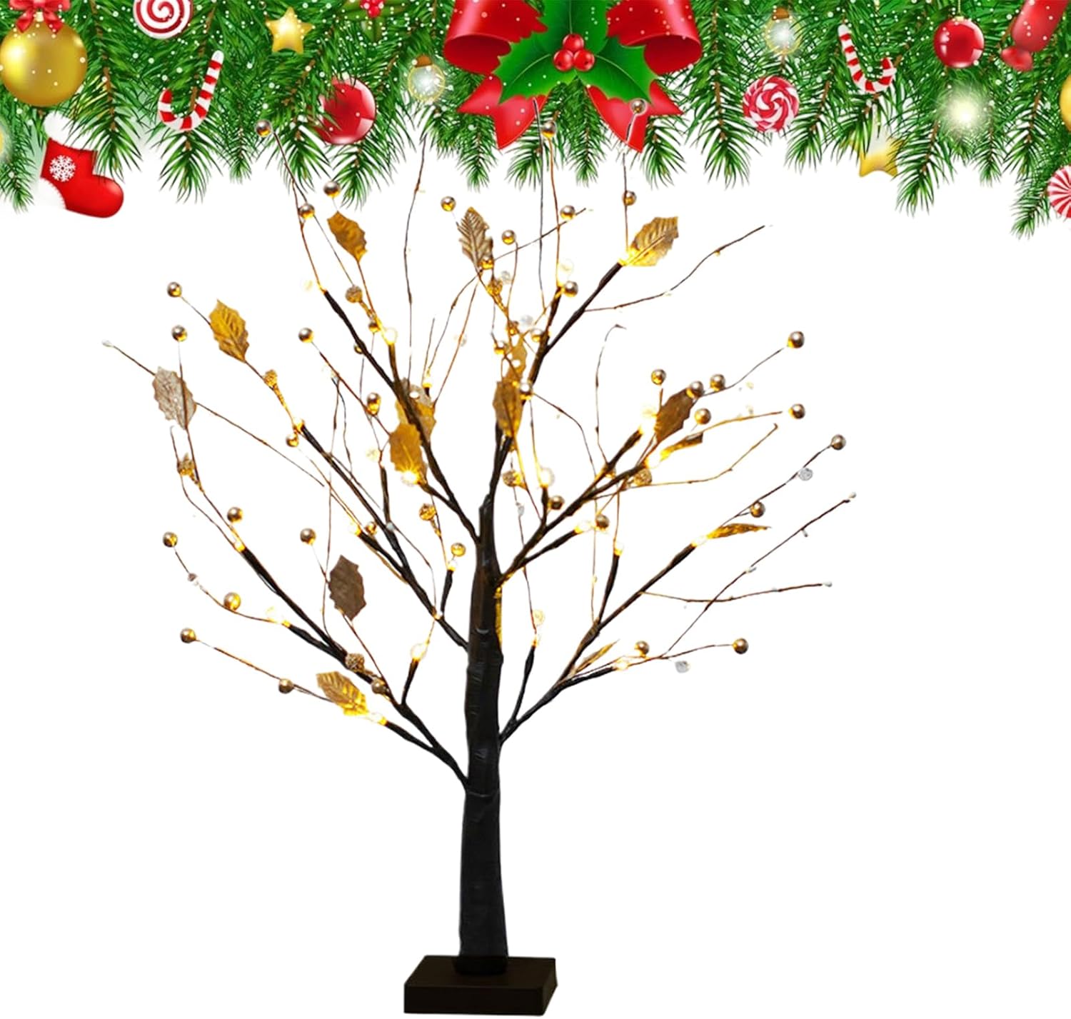 Table Lamps for Living Room - 24 Branches Tree Decoration Main Function Berry Blossom Tree with Lights | For Christmas Birthday Wedding Home Tabletop Kitchen Desk Living Room Indoor Party Decorative A