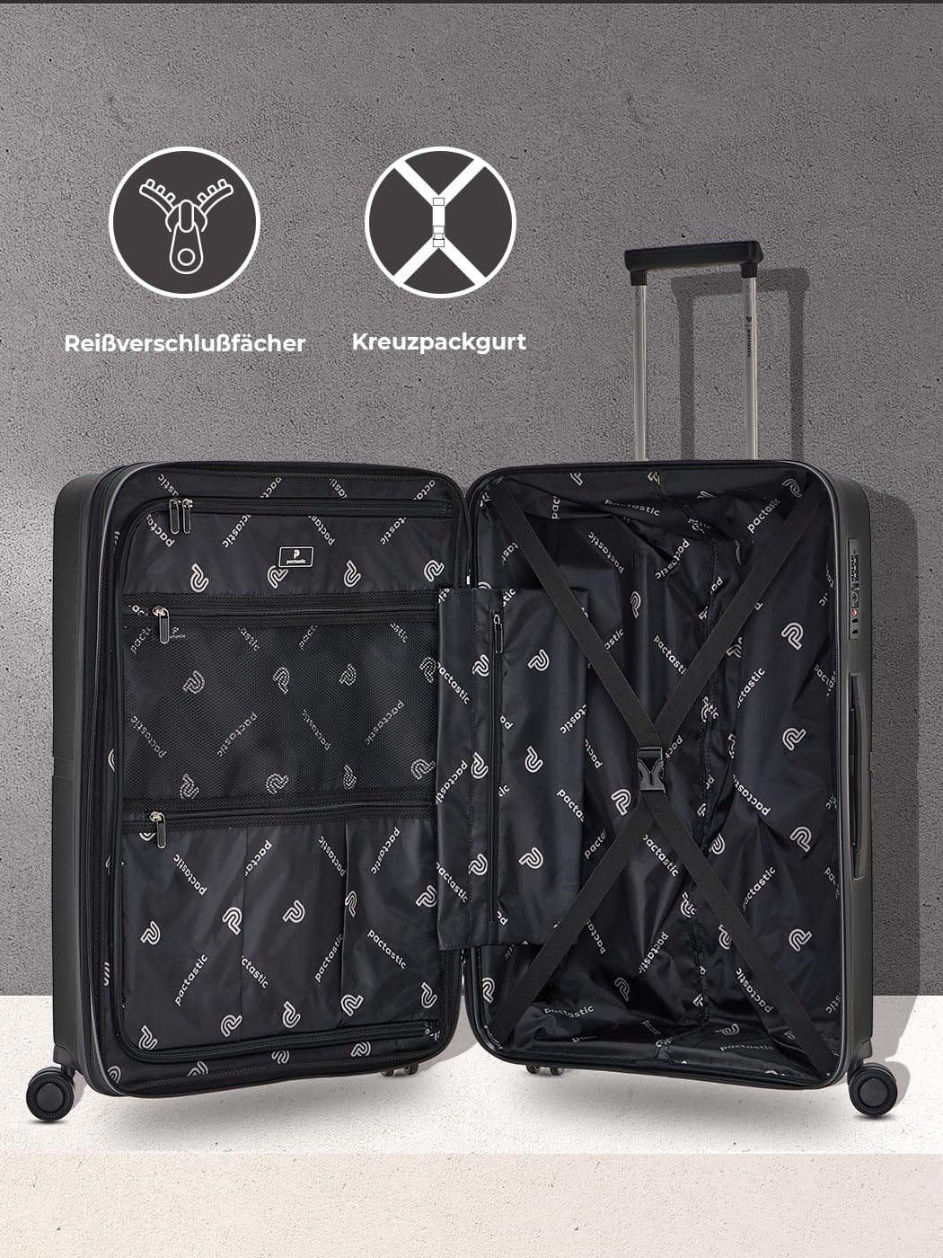 Pactastic Ultraleicht Hartschalen Check-in Koffer | Mittelgroßer Trolley 45 x 26 x 67 cm | von 71 auf 80 Liter erweiterbar nur 3,5 kg, Polypropylen | 4 Doppelrollen & TSA (Collection 01+)